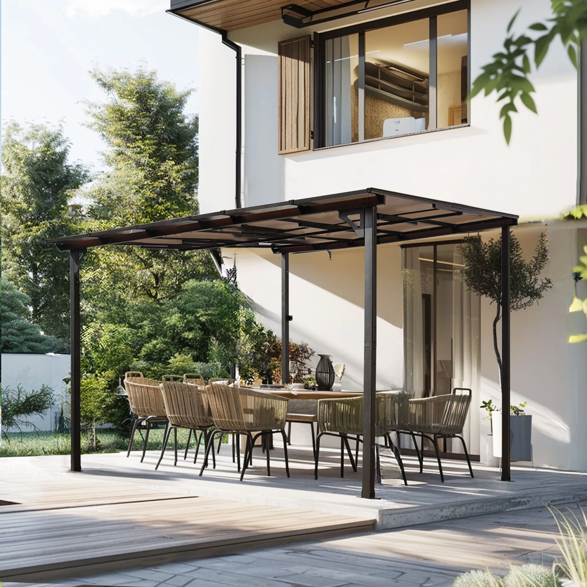 Wall Mounted Outdoor Pergola Gazebo, Heavy Duty Metal Awning With Roof - Image 18