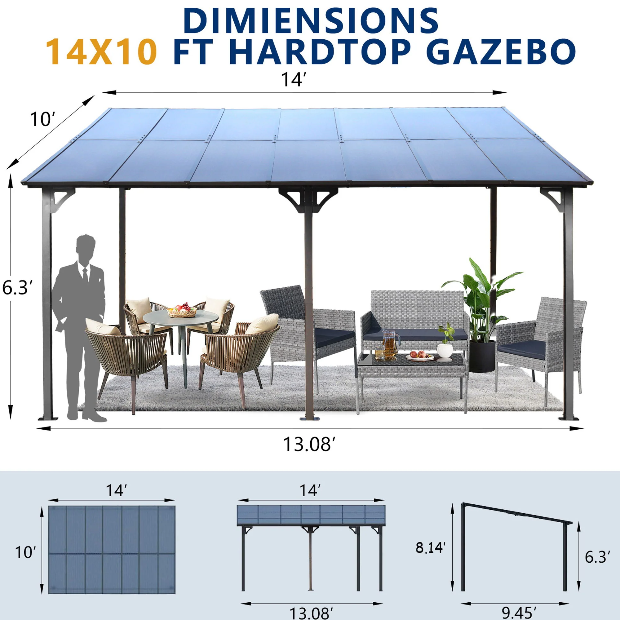 Wall Mounted Outdoor Pergola Gazebo, Heavy Duty Metal Awning With Roof - Image 5