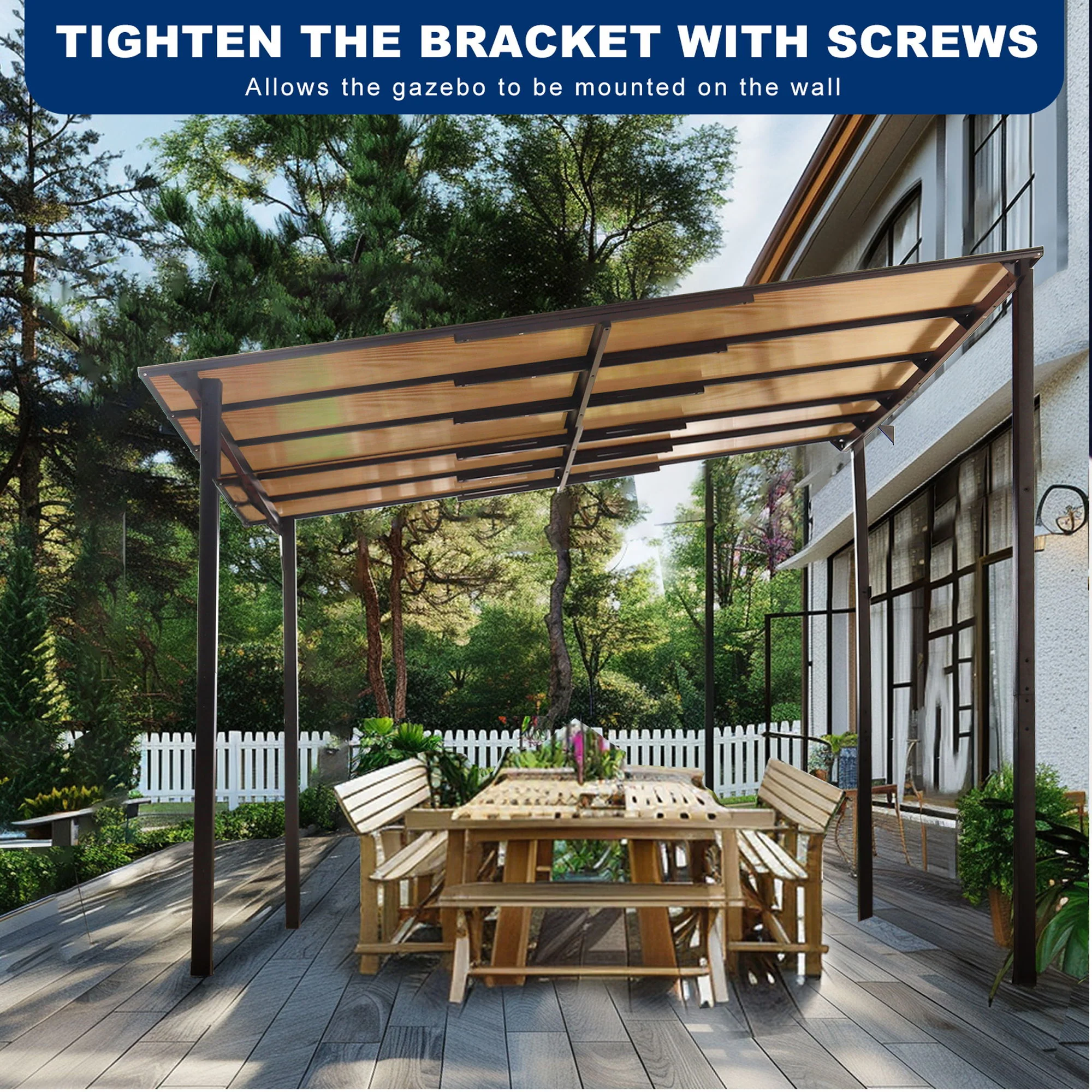 Wall Mounted Outdoor Pergola Gazebo, Heavy Duty Metal Awning With Roof - Image 8