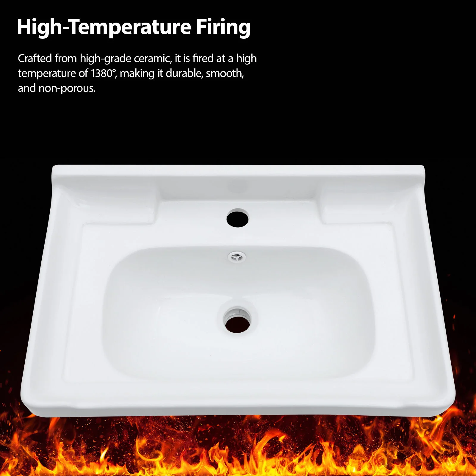 Wall Mounted Rectangular Bathroom Sink With Towel Bar & Overflow - White - Image 5