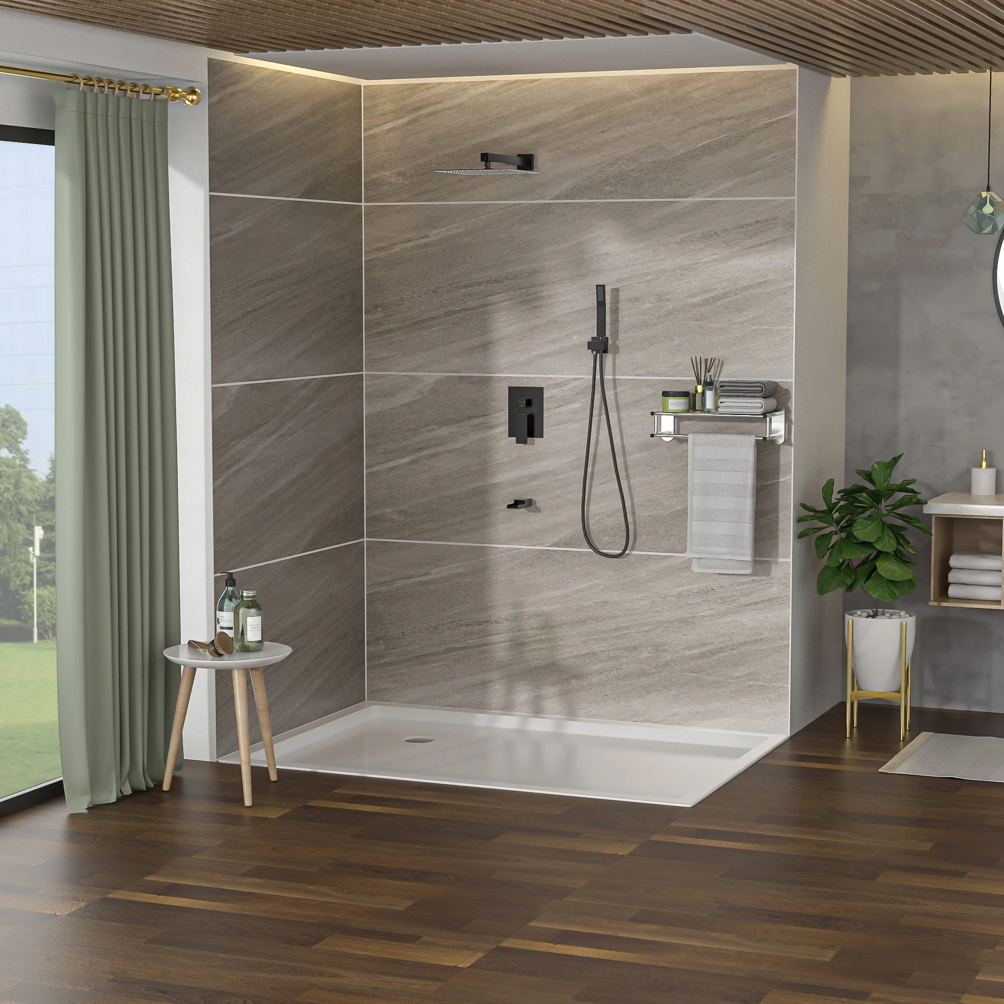 Wall Mounted Square Shower System With Waterfall Tub Spout And 12" Shower Head - Oil-Rubbed Bronze - Image 2