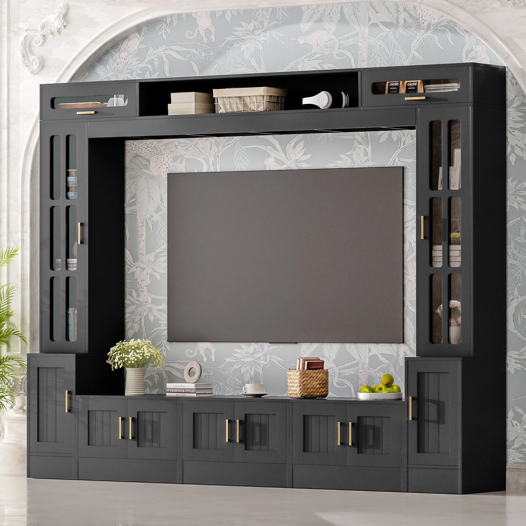 Wall Unit Entertainment Center With Bookshelves For TVs Up To 80" - Image 16
