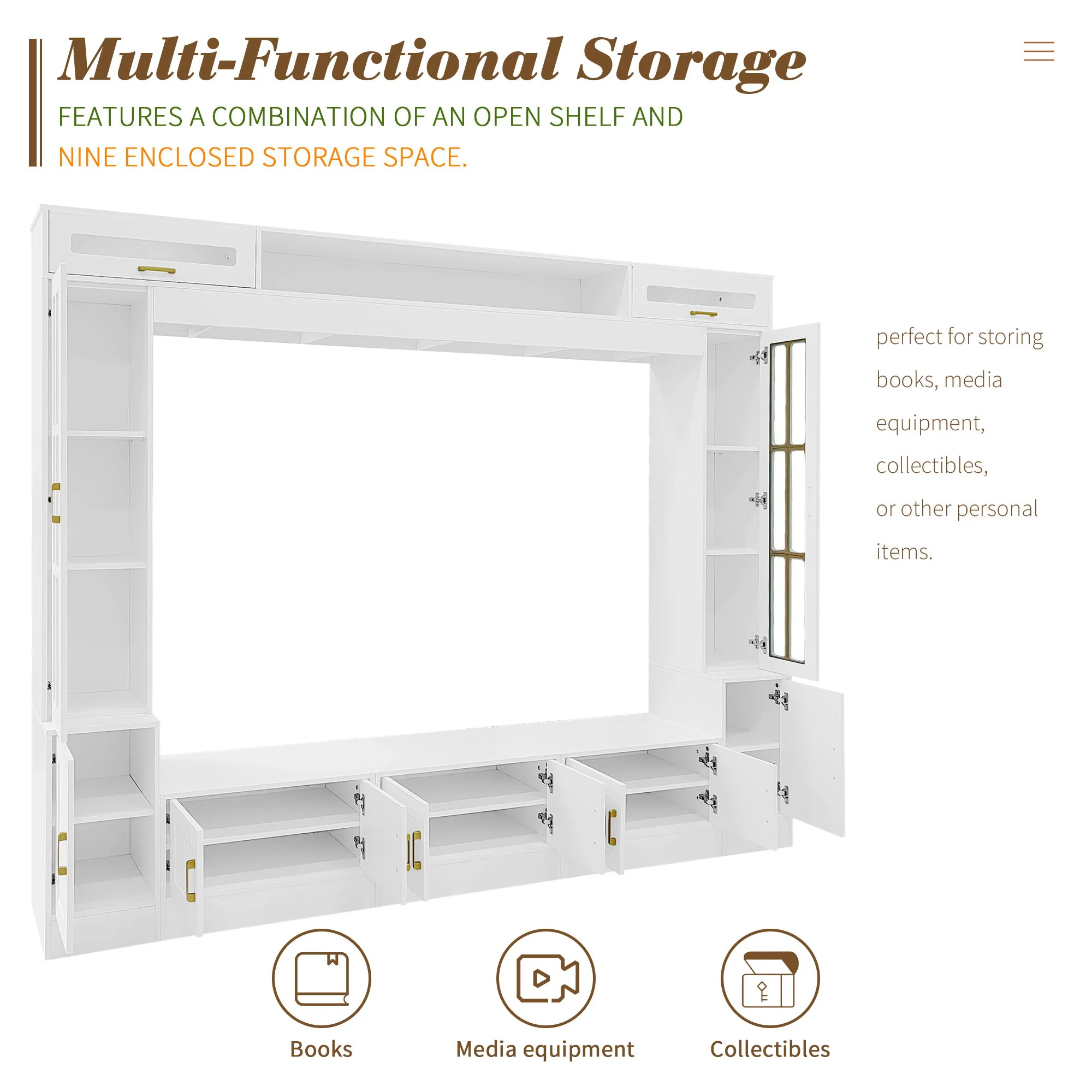 Wall Unit Entertainment Center With Bookshelves For TVs Up To 80" - Image 7