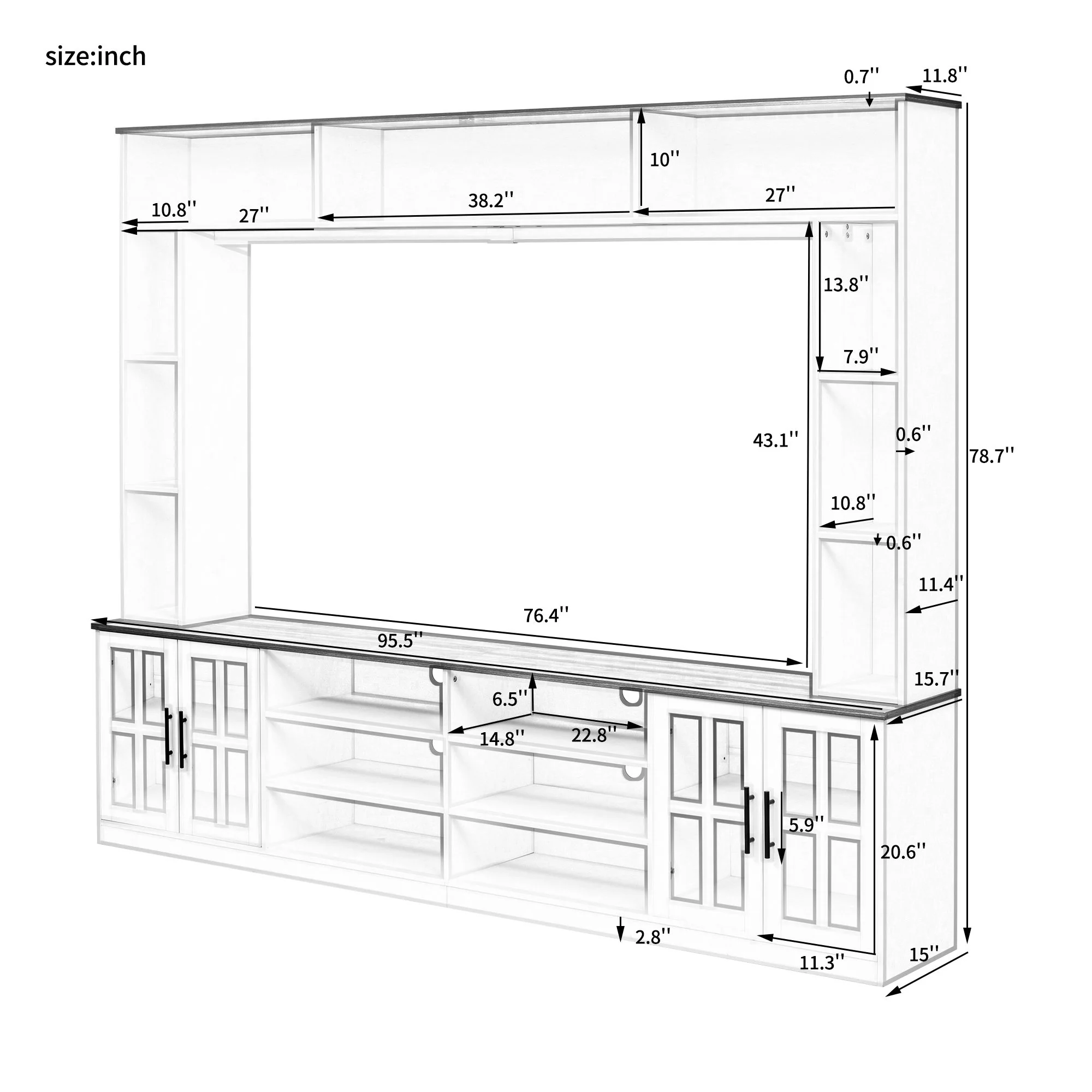 Wall Unit Entertainment Center With Bookshelves For TVs Up To 80", Tempered Glass Doors And Adjustable Shelves - Image 13