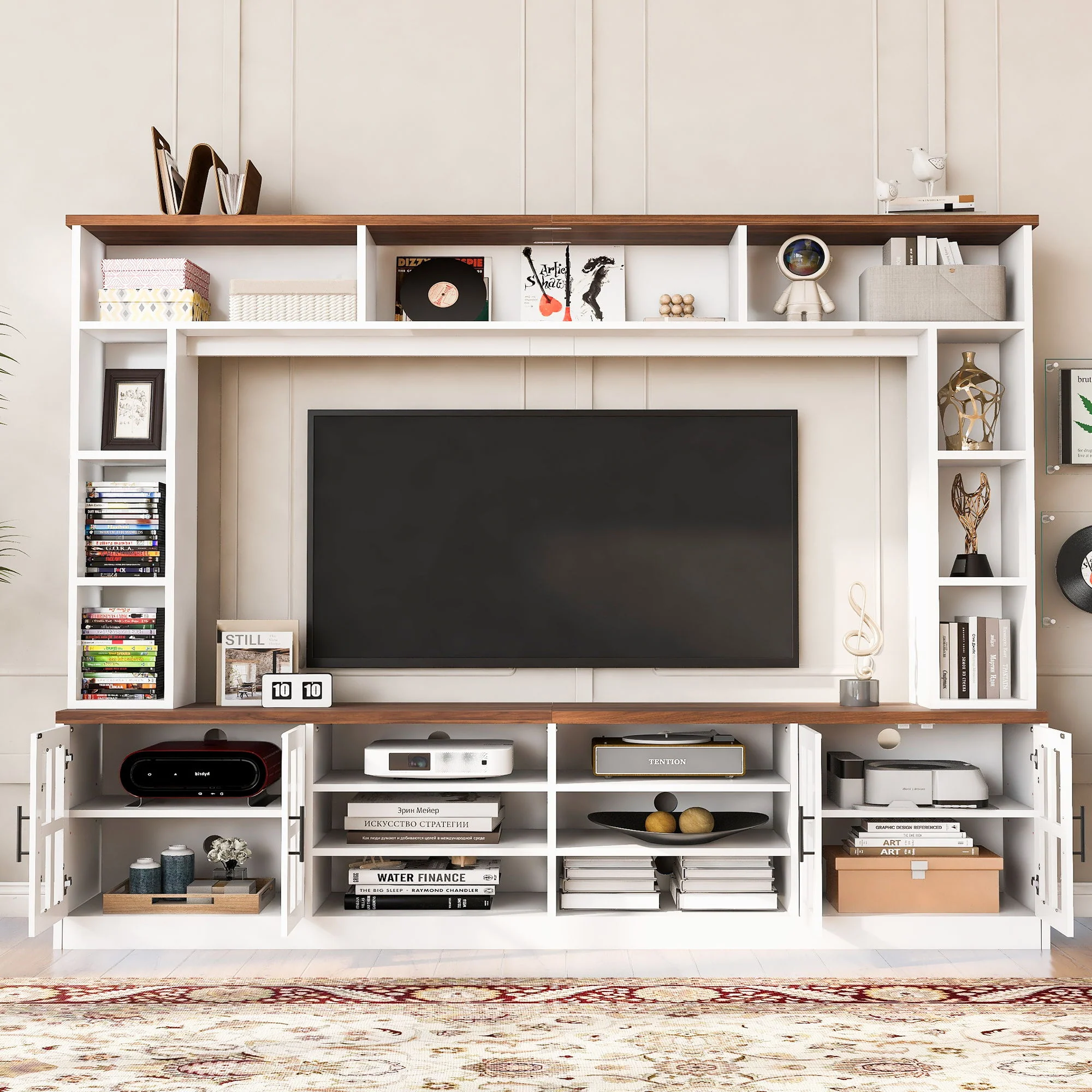 Wall Unit Entertainment Center With Bookshelves For TVs Up To 80", Tempered Glass Doors And Adjustable Shelves - Image 15