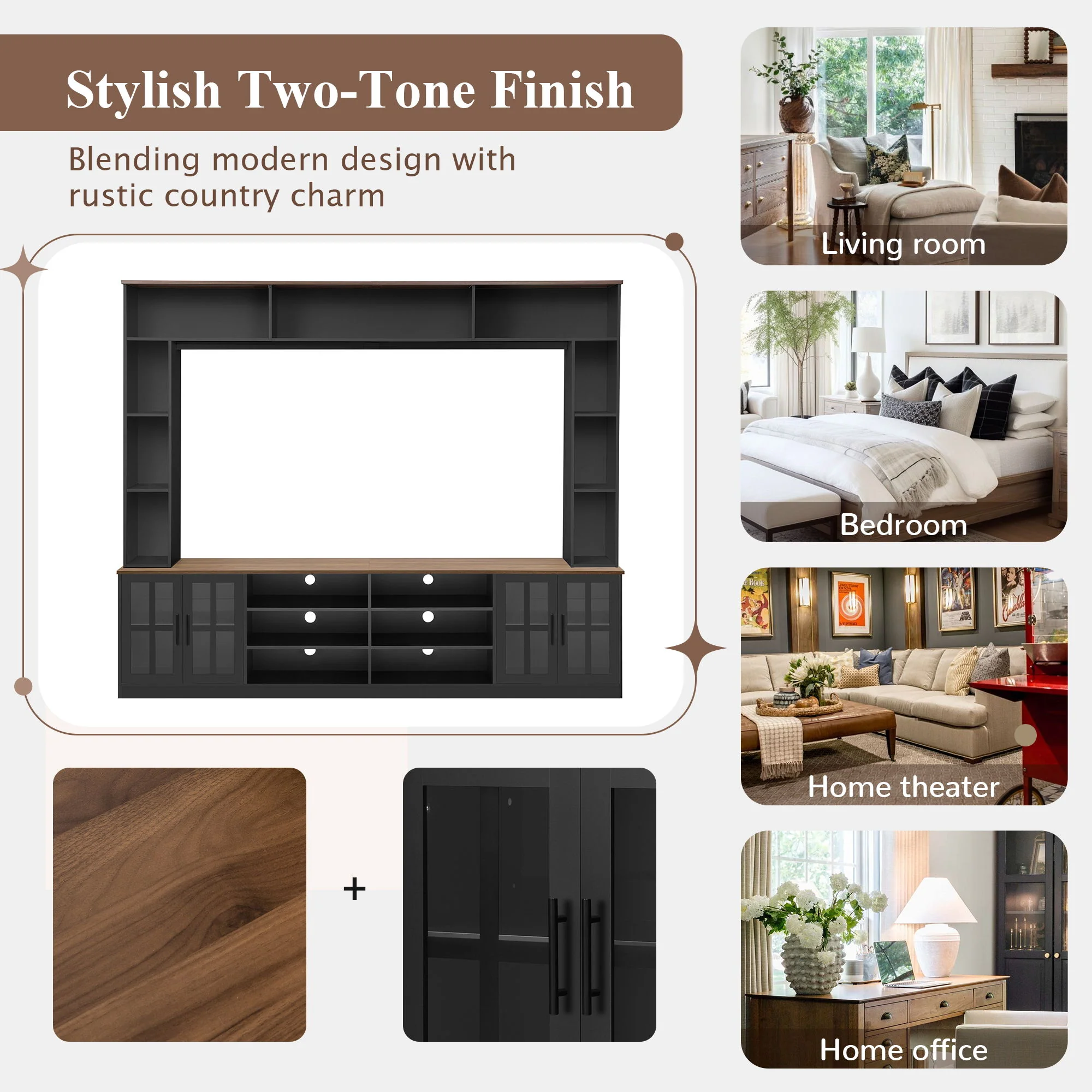 Wall Unit Entertainment Center With Bookshelves For TVs Up To 80", Tempered Glass Doors And Adjustable Shelves - Image 16