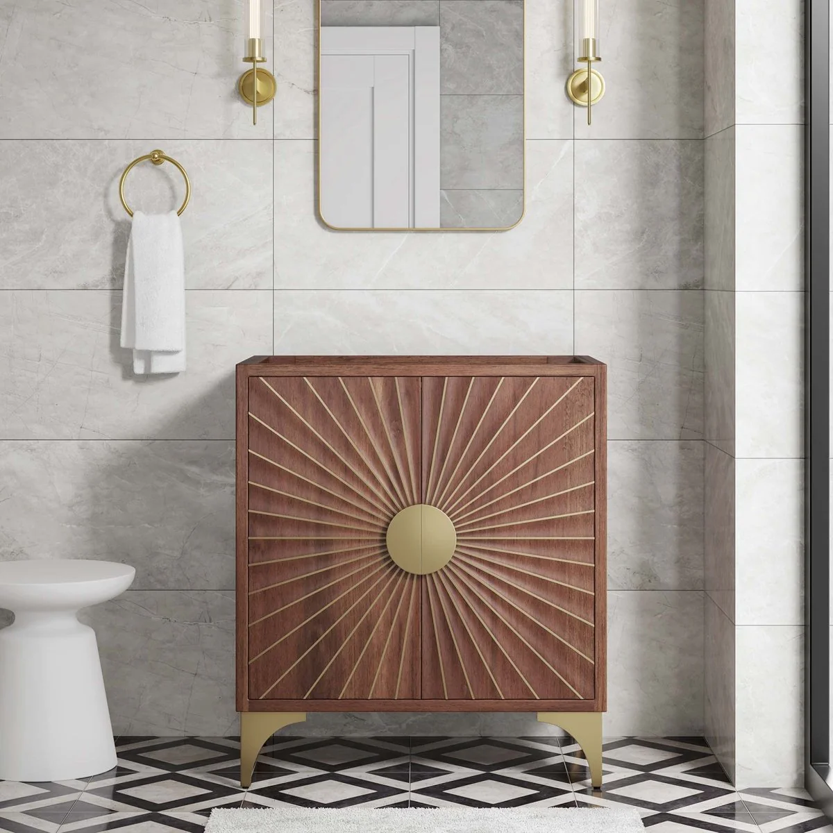 Walnut Mango Wood Modern Bathroom Vanity Cabinet with Drawers and Shelving - Image 27