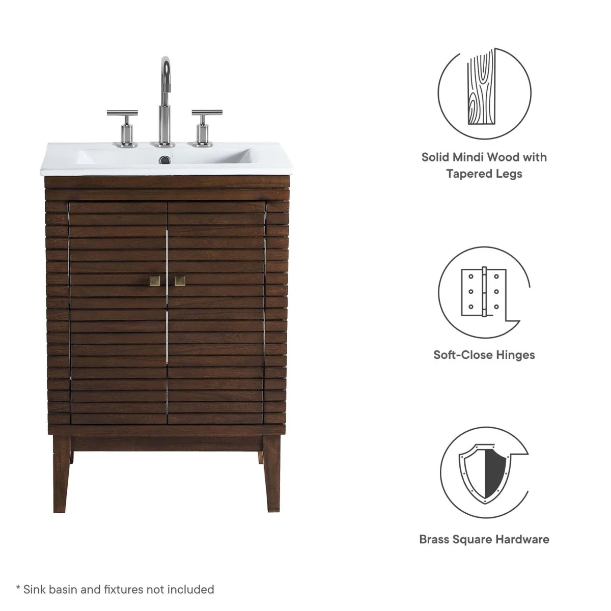 Walnut Mid-Century Wood Bathroom Vanity Cabinet with Drawers and Open Storage - Image 2