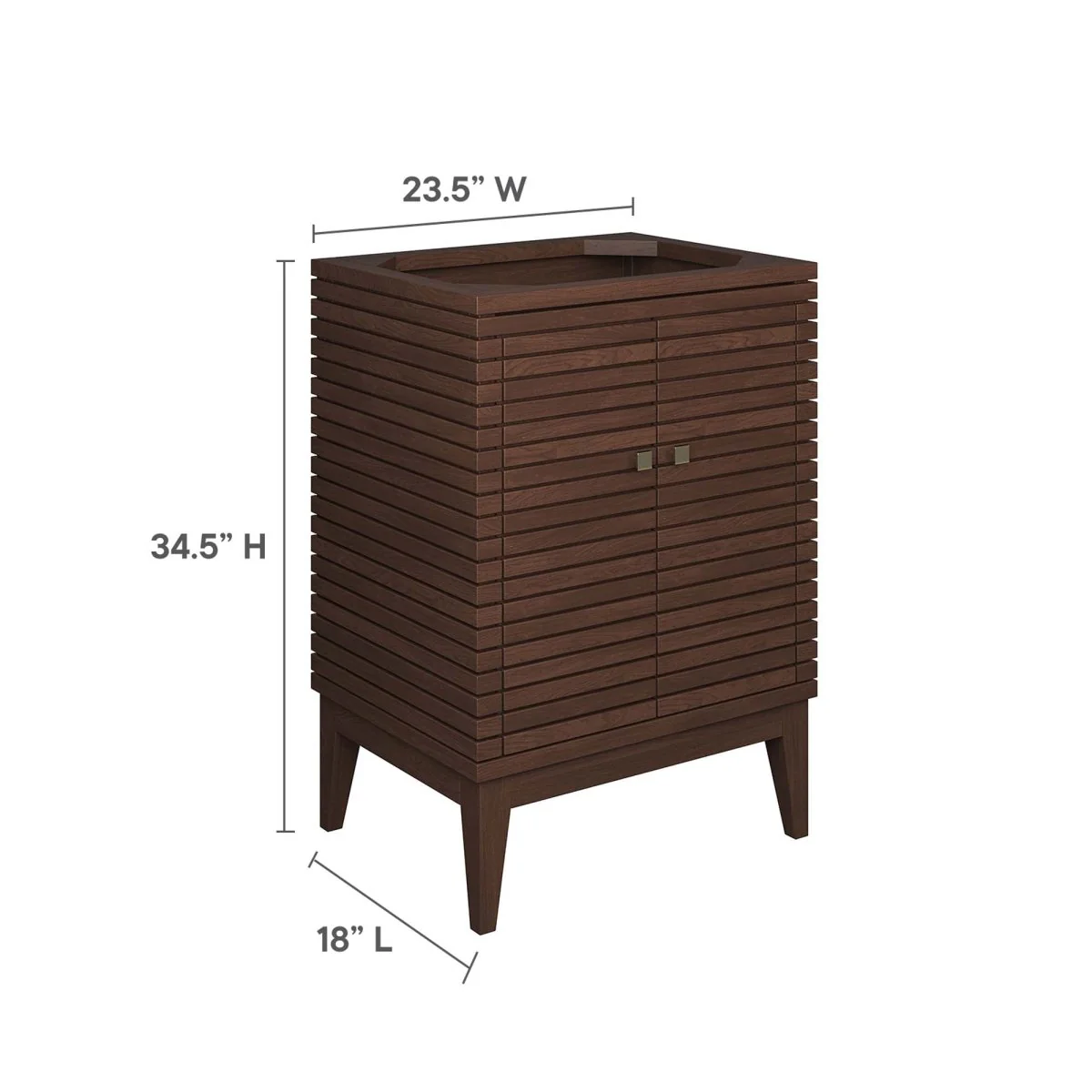 Walnut Mid-Century Wood Bathroom Vanity Cabinet with Drawers and Open Storage - Image 3