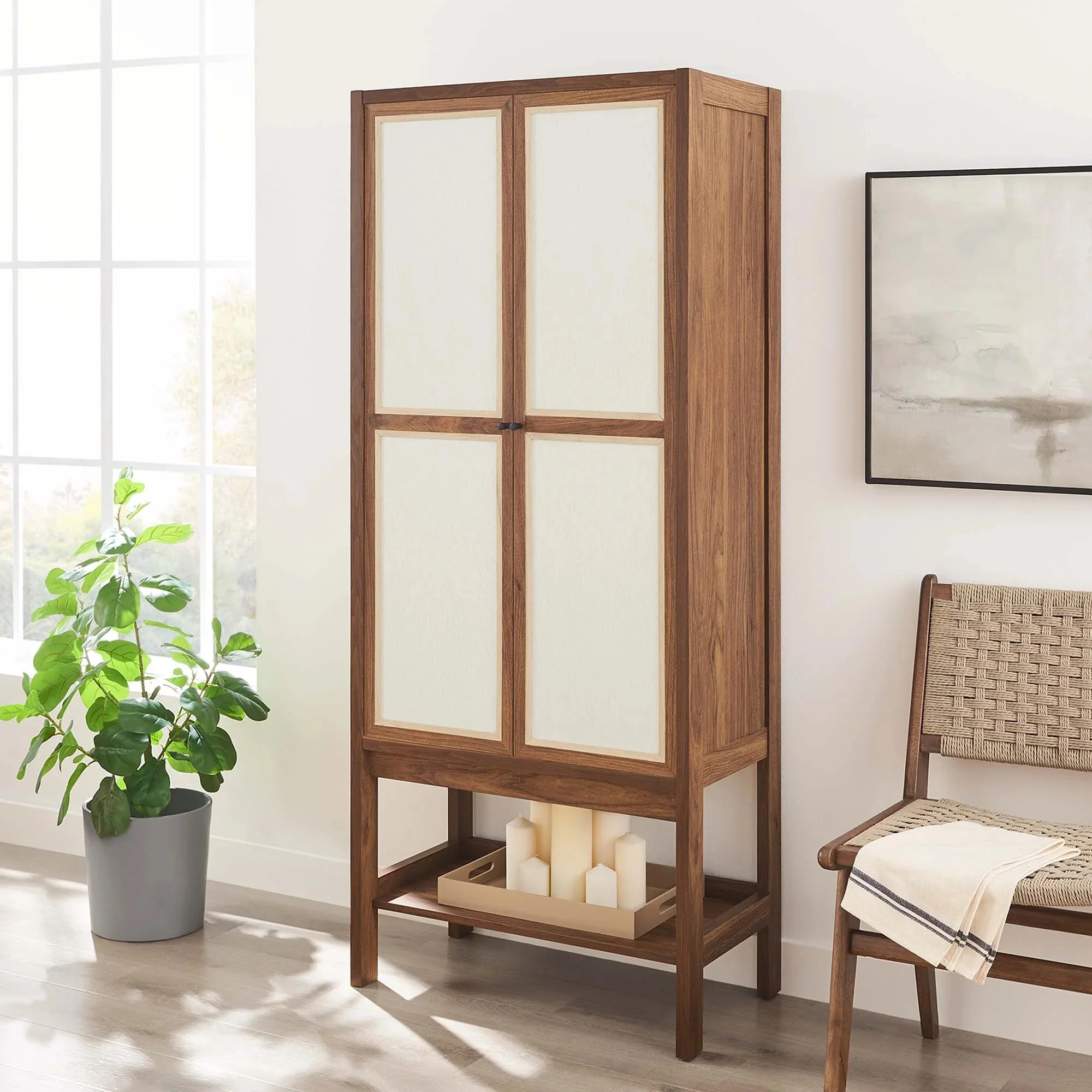 Walnut Wood Grain Tall Standing Storage Cabinet – 68 Inch - Image 2