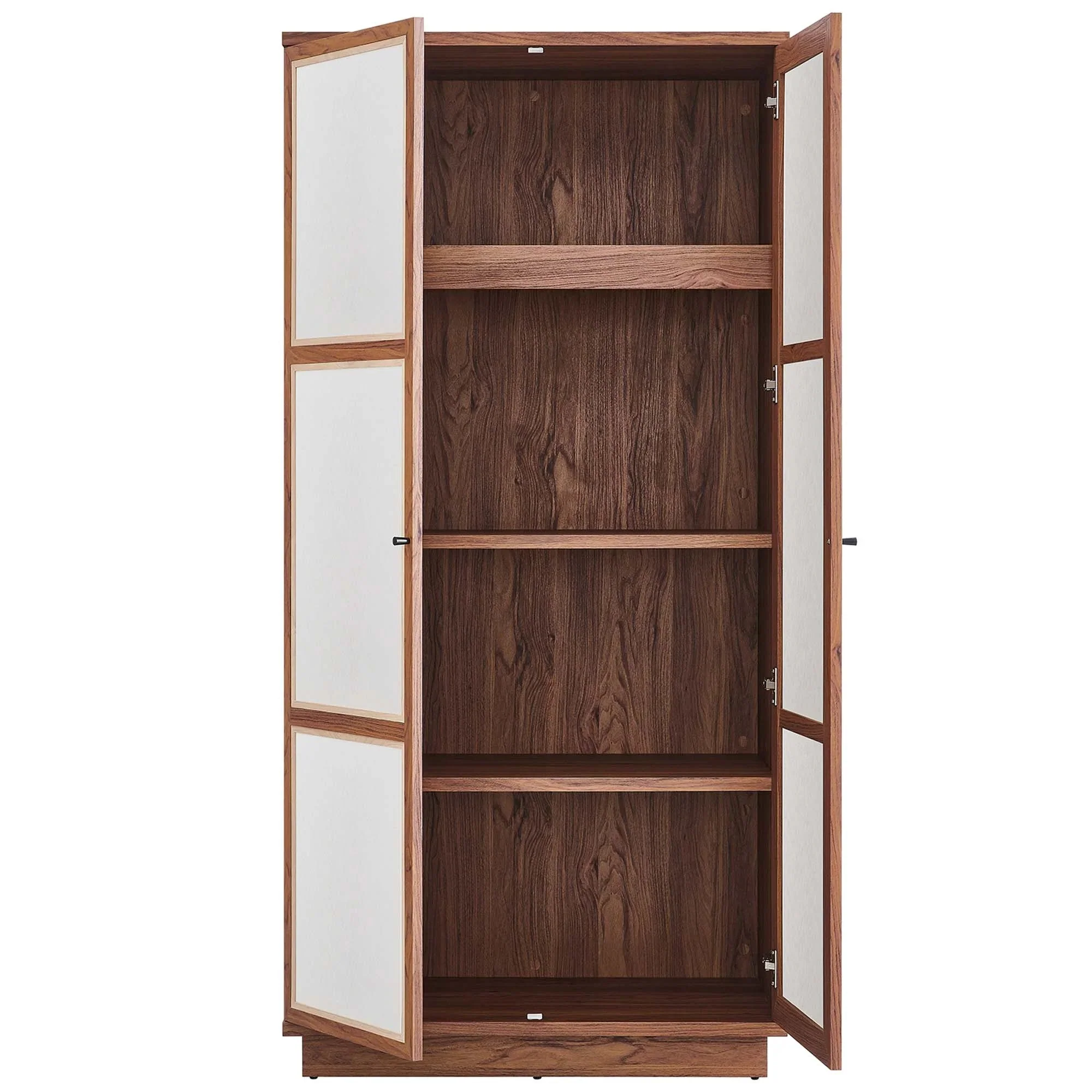 Walnut Wood Grain Tall Storage Cabinet with Linen Textured Doors – 70 Inch - Image 8
