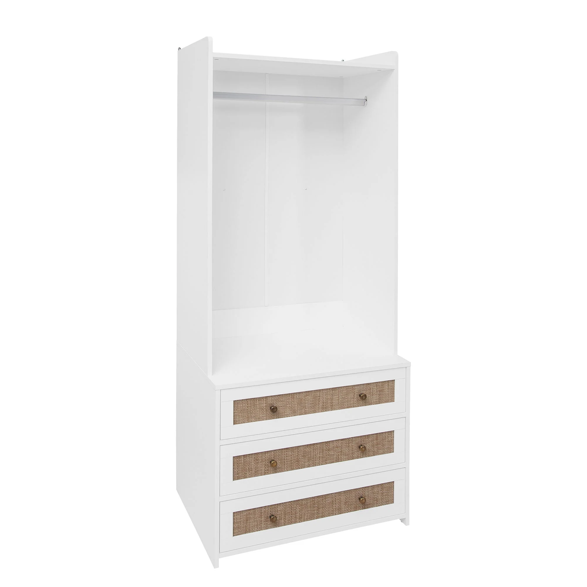 Wardrobe With 3 Drawers High Wardrobe Armoire With Rattan For Living Room Organizer - White - Image 4
