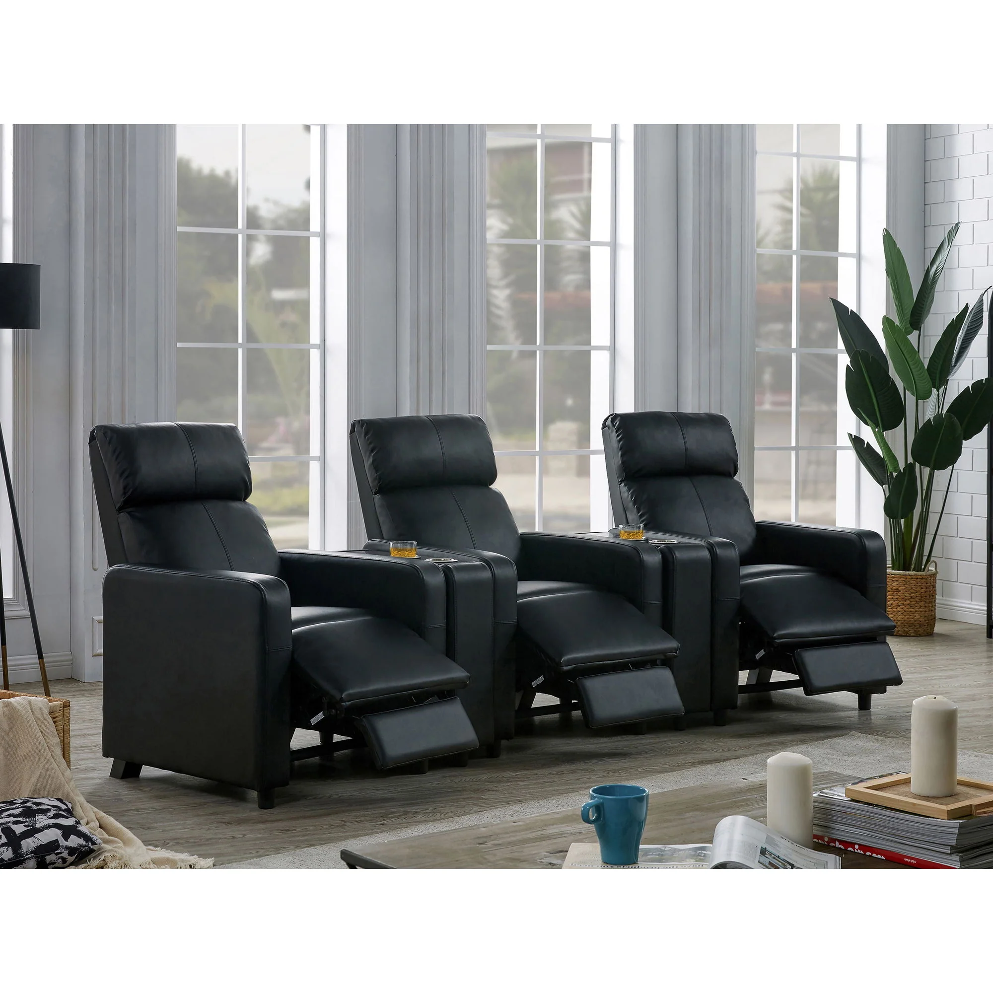 Warren - 3 Seater Home Theater With 2 Wedge Consoles Recliners - Black - Image 7
