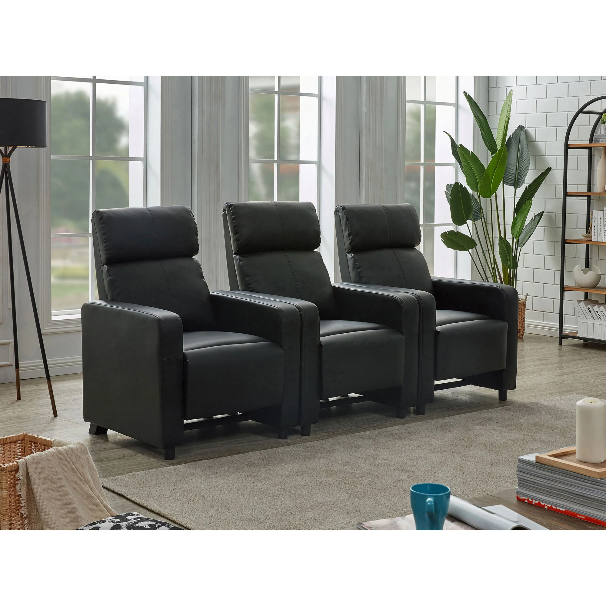 Warren - 3 Seater Reclining Home Theater - Black - Image 5