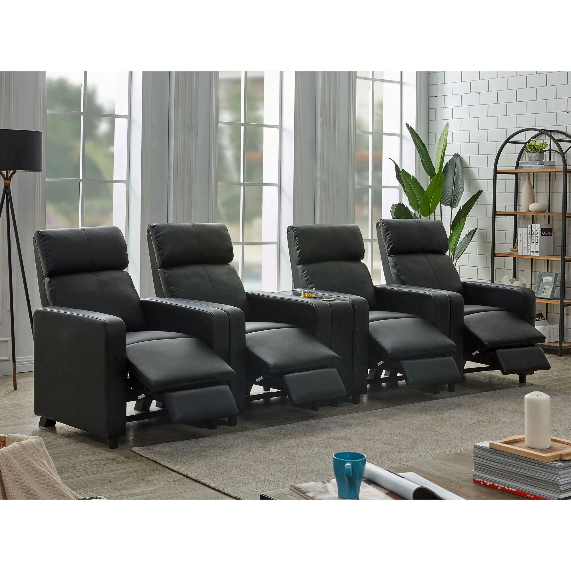 Warren - 4 Seater Home Theater With Wedge Console Recliners - Black - Image 3