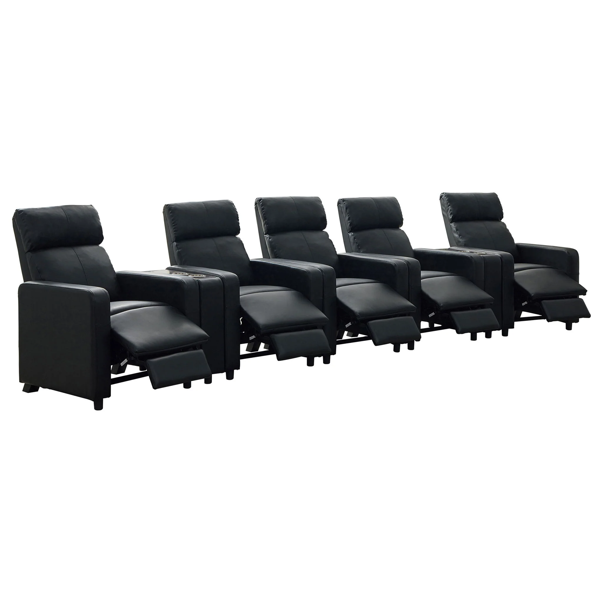Warren - 5 Seater Home Theater With 2 Wedge Consoles - Black - Image 3