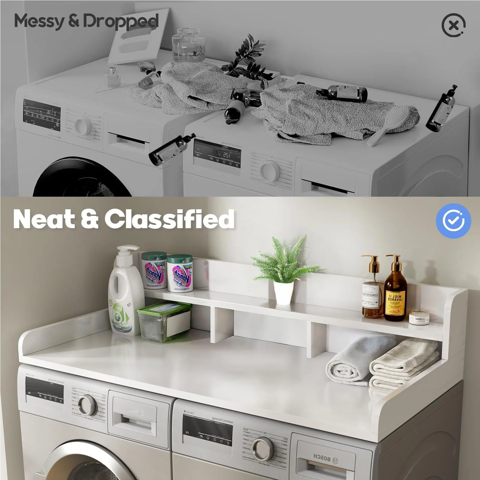 Washer Dryer Countertop Organizer, Double Layer Wooden Laundry Shelf Topper With Edge For Storage - White - Image 5