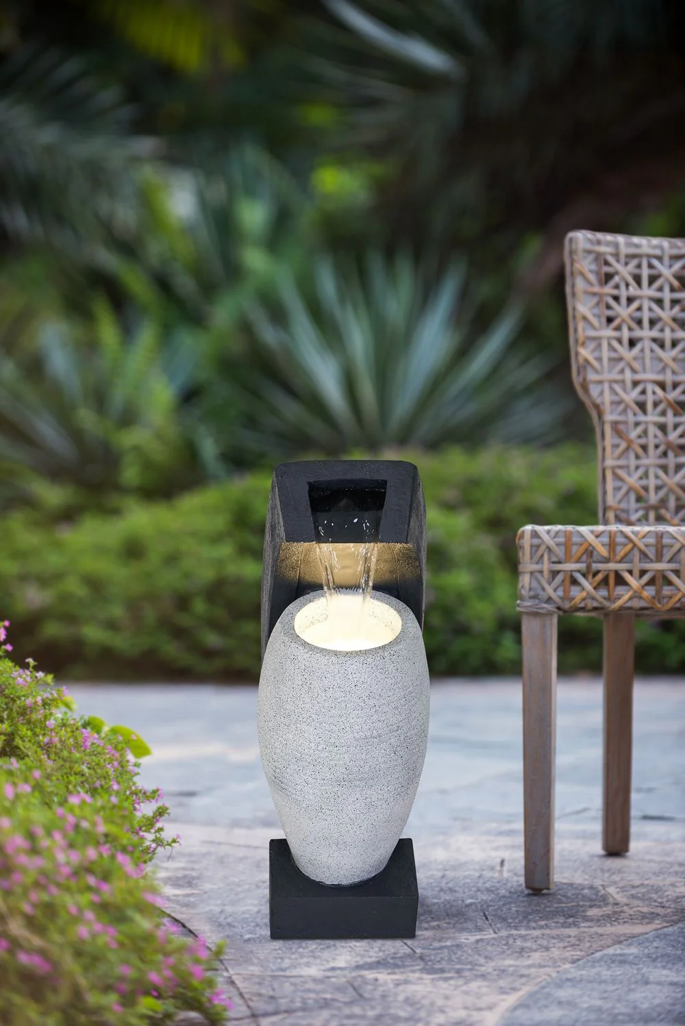 Water Fountain With Vase Design, With Light And Pump, For Indoor And Outdoor - Black / White - Image 3