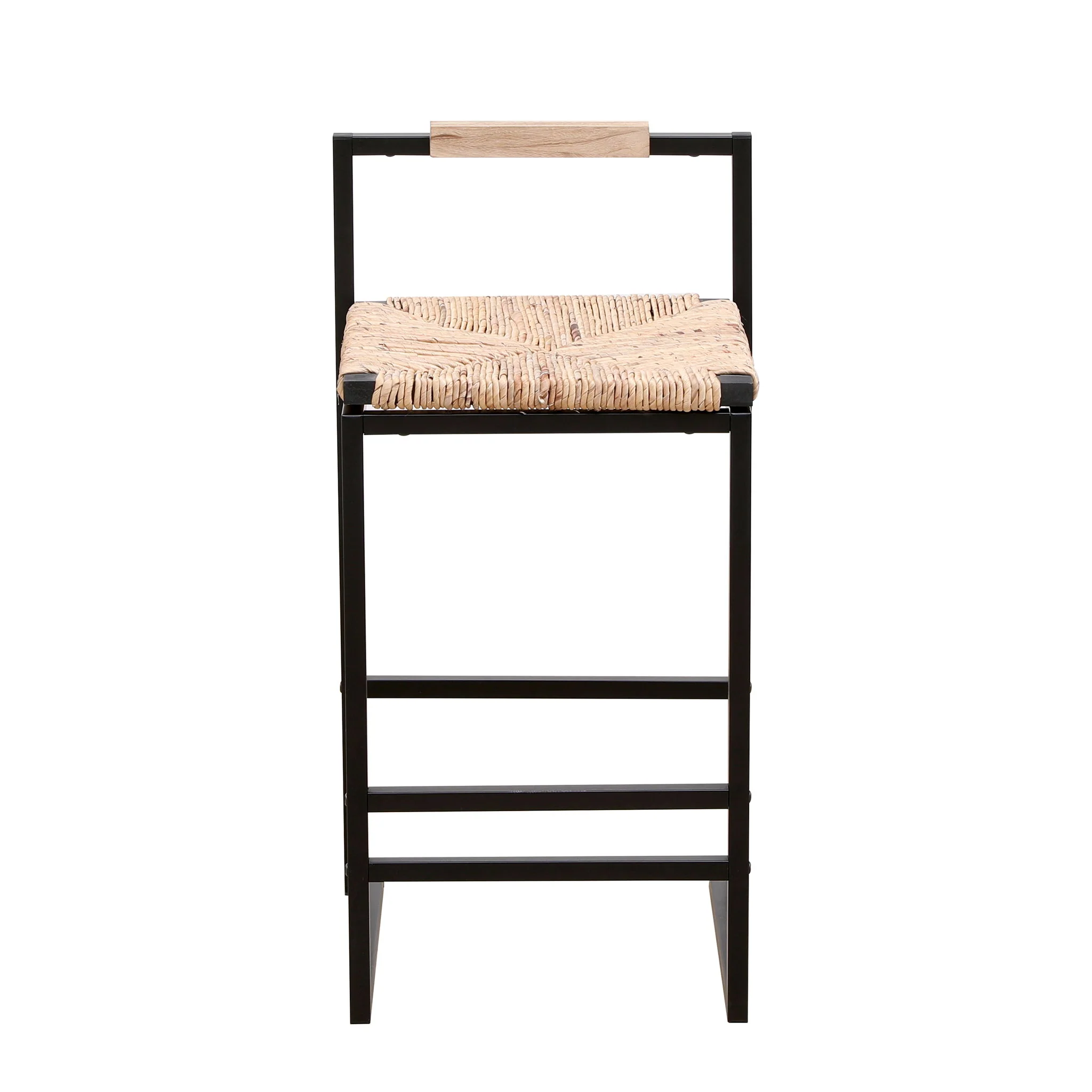 Water Hyacinth Woven Bar Stools With Back Support, Counter Height Dining Chairs (Set of 2) - Natural - Image 3