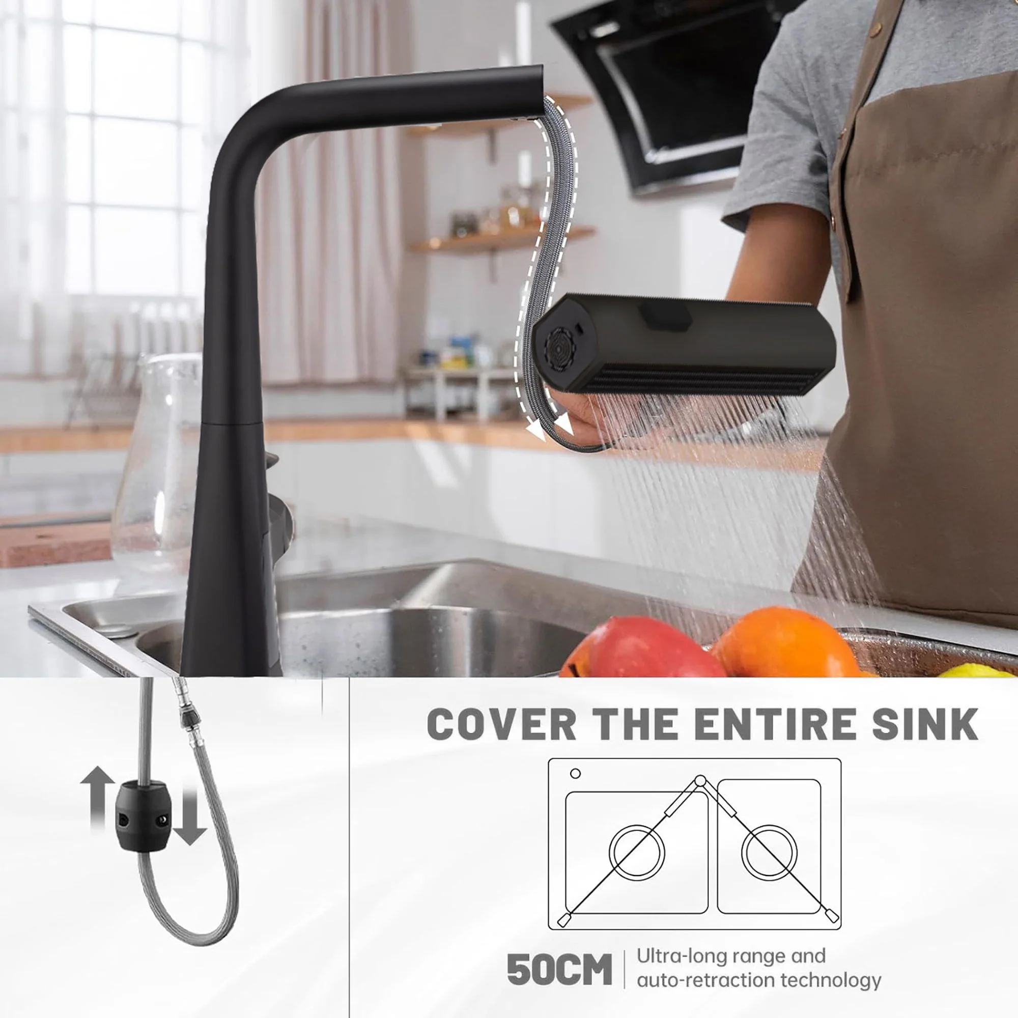 Waterfall Kitchen Faucet With Temperature Display And Pull Down Sprayer - Image 4