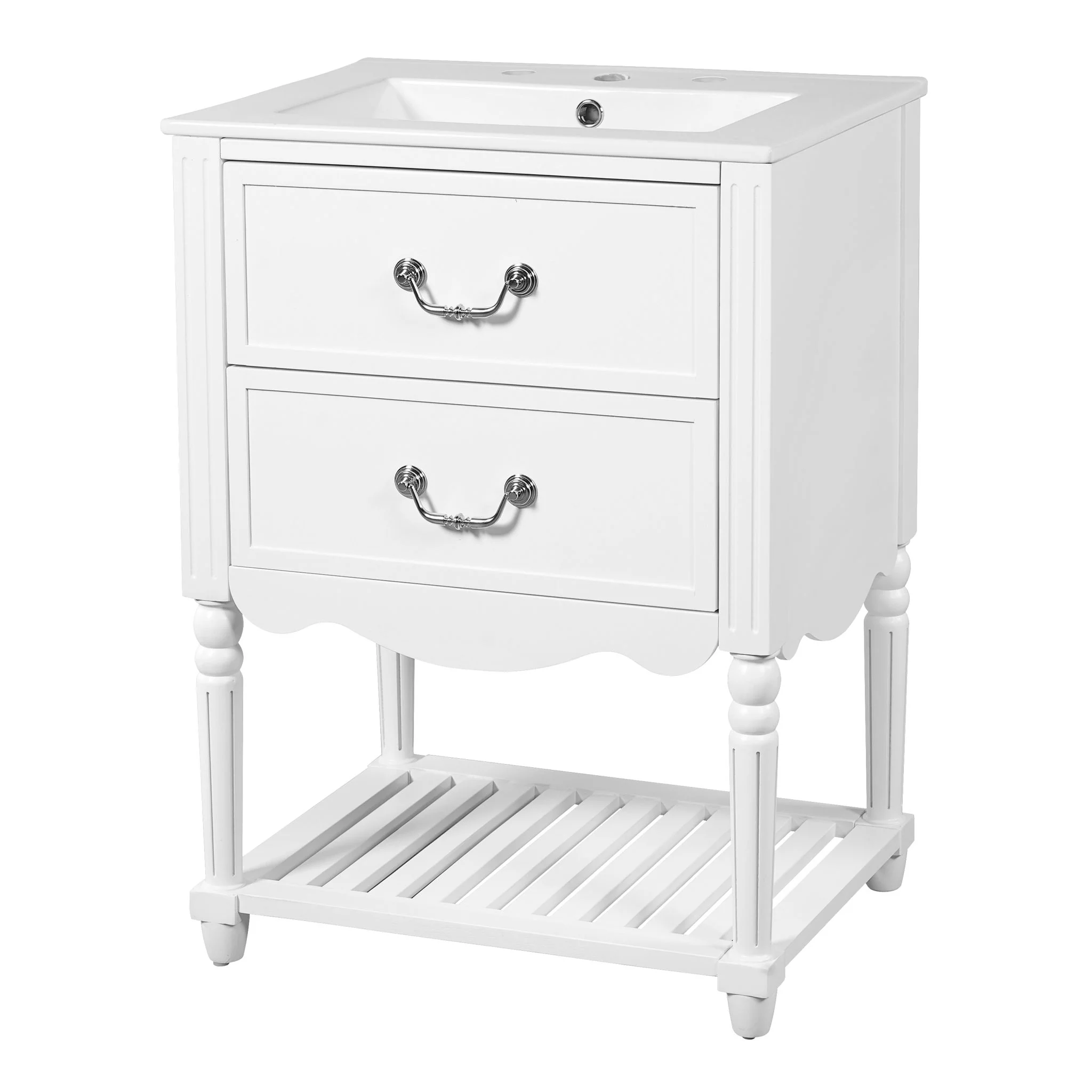 Wave Design Bathroom Vanity With Sink, 2 Drawers And Open Shelf - Image 2