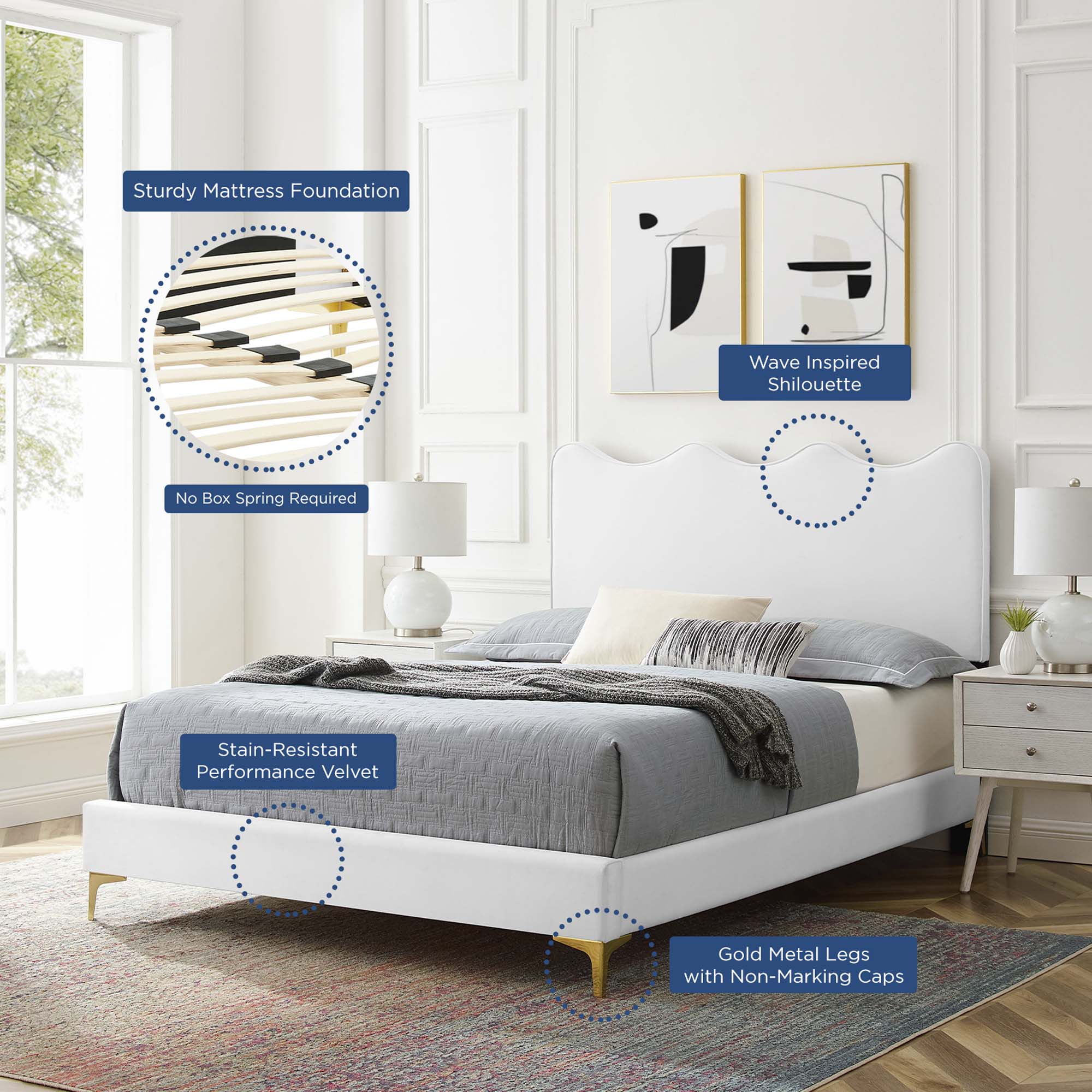 Wave-Inspired Scalloped Performance Velvet Platform Bed - Image 19