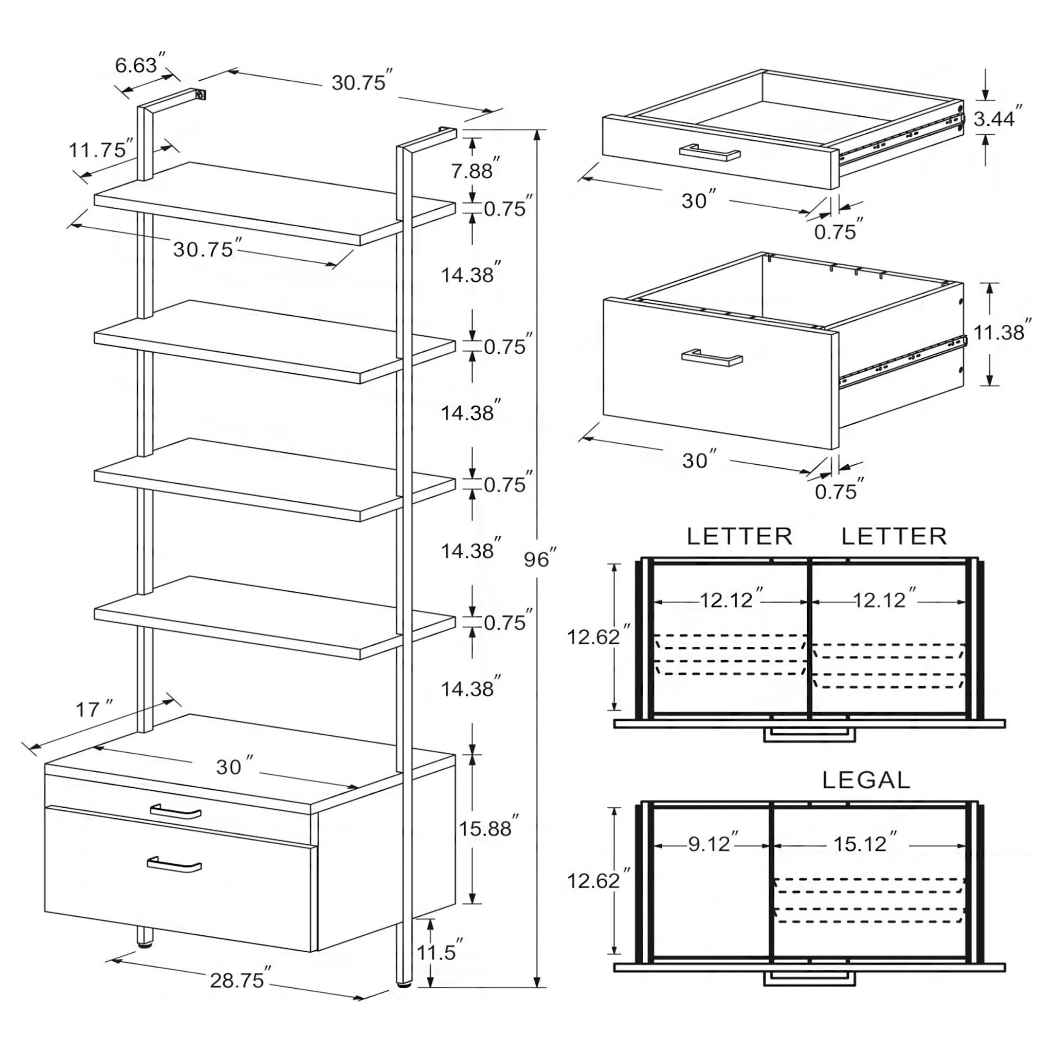 Wendell - 4 Shelf Storage Wall Bookshelf - Walnut - Image 4