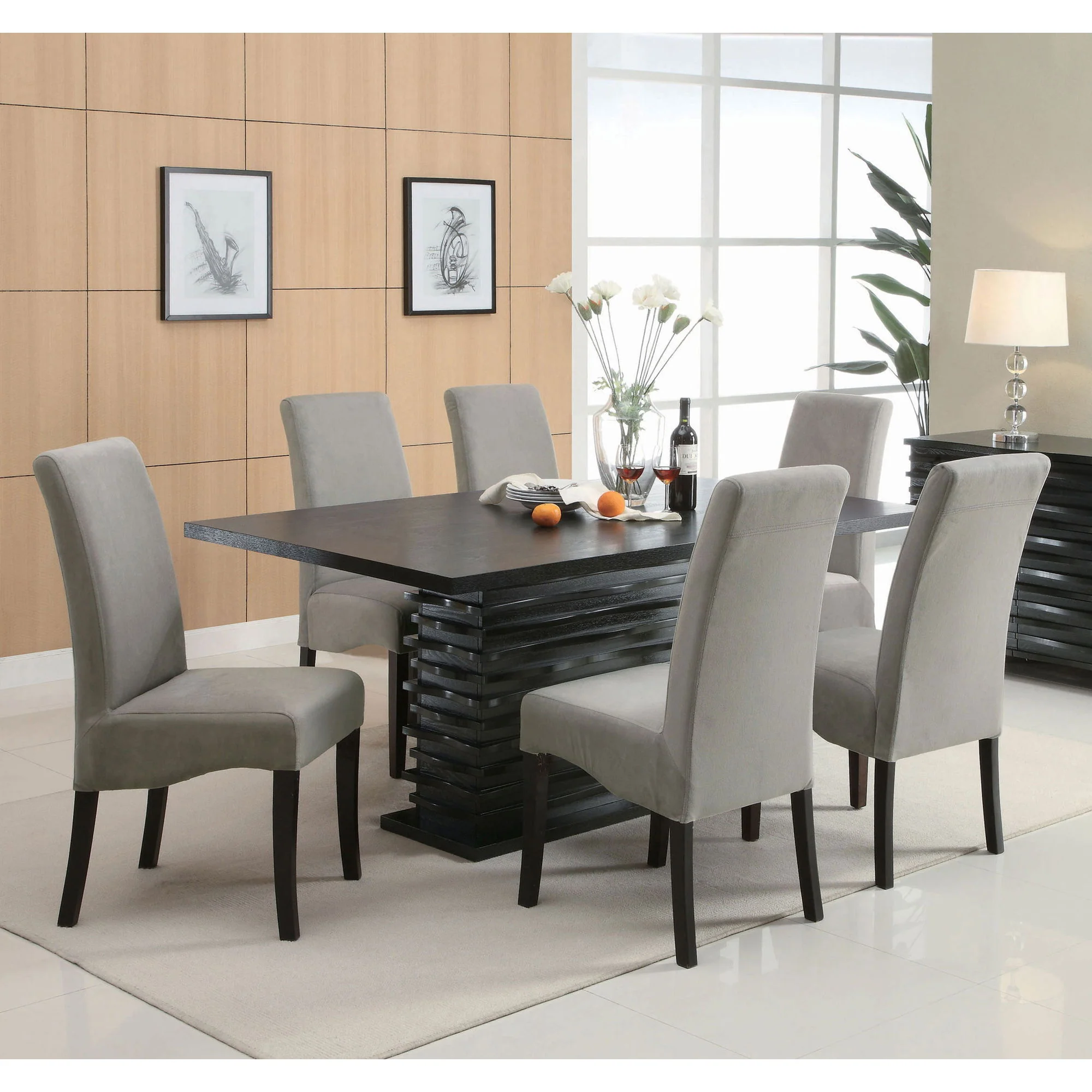 Wendell - 7 Piece Dining Set With Pedestal Table And Chairs - Gray - Image 6