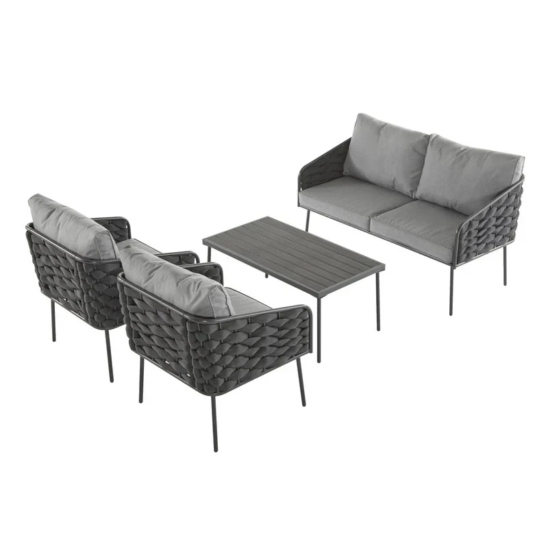 Weslow Blantro Outdoor 4-Piece Rope & Metal Patio Set Grey - Image 3