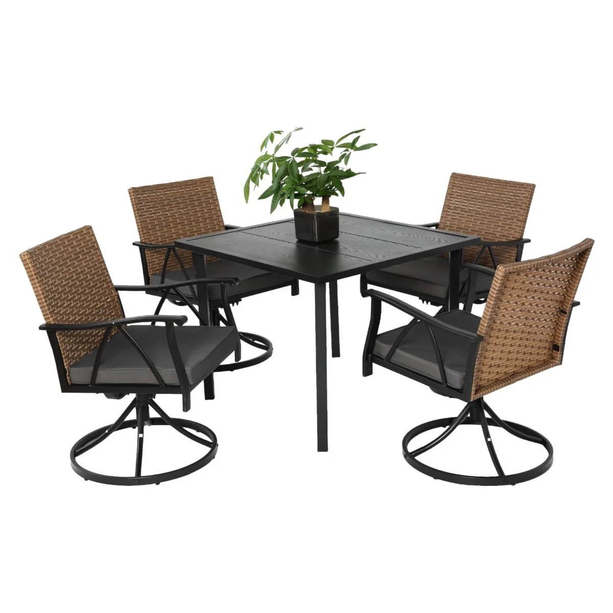 Wexley Outdoor Wicker Patio Dining Set 5 or 7 Piece Brown and Gray - Image 11