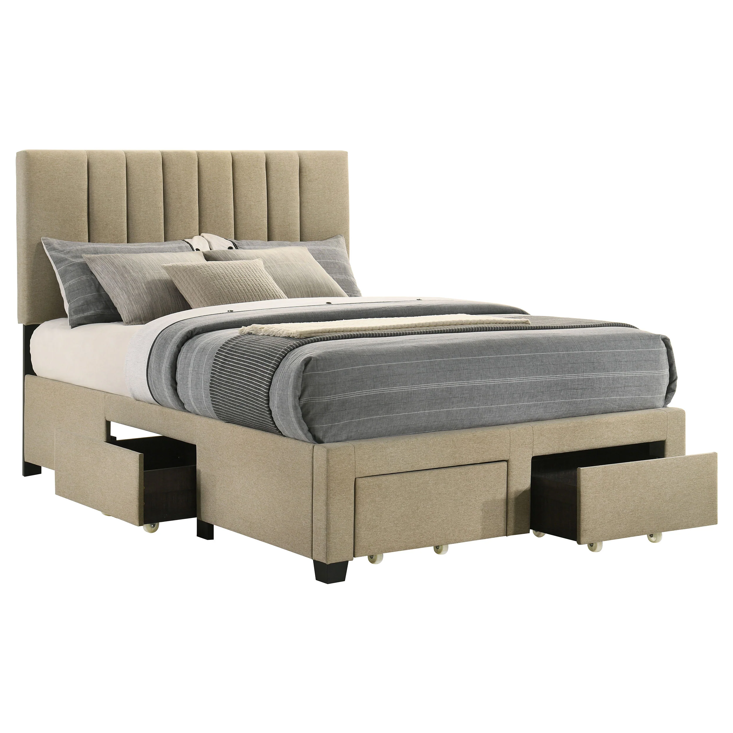 Wheatland 4-Drawer Upholstered Full Storage Bed Light Brown - Image 10