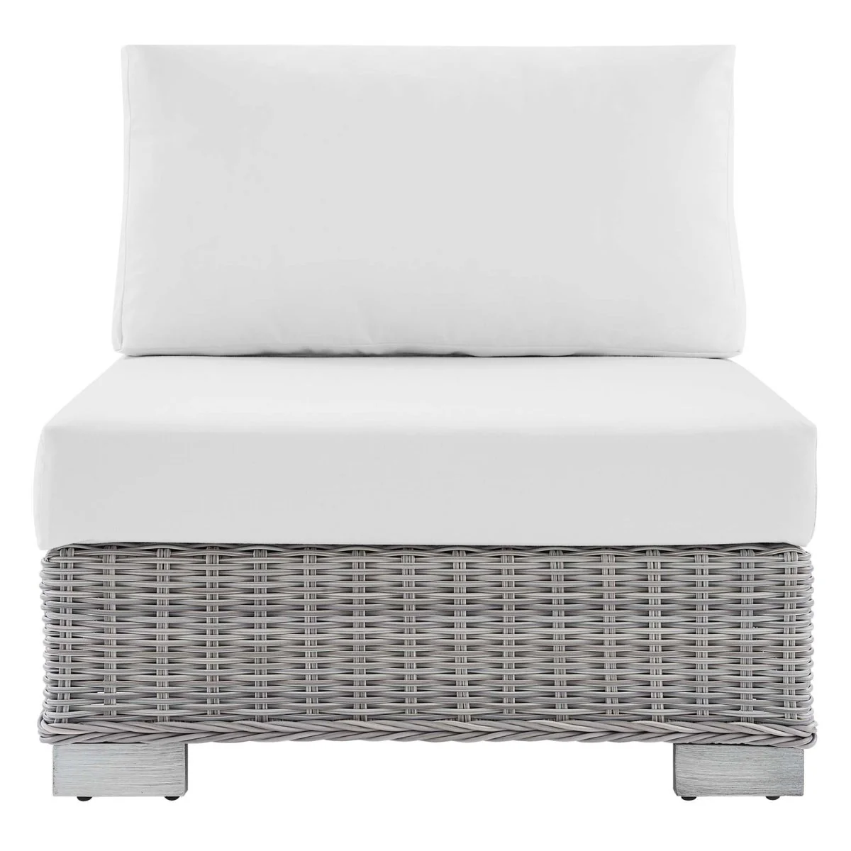 Wicker Armless Outdoor Chair with Cushions, Weather-Resistant Patio Seating - Image 3