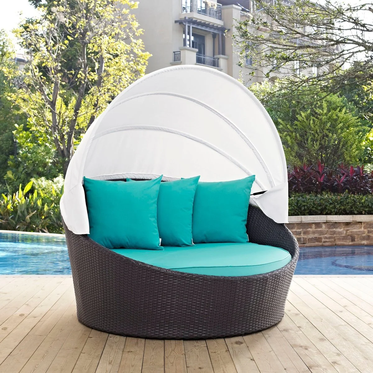 Wicker Canopy Outdoor Patio Daybed for Garden Deck Poolside All-Weather Seating - Image 8