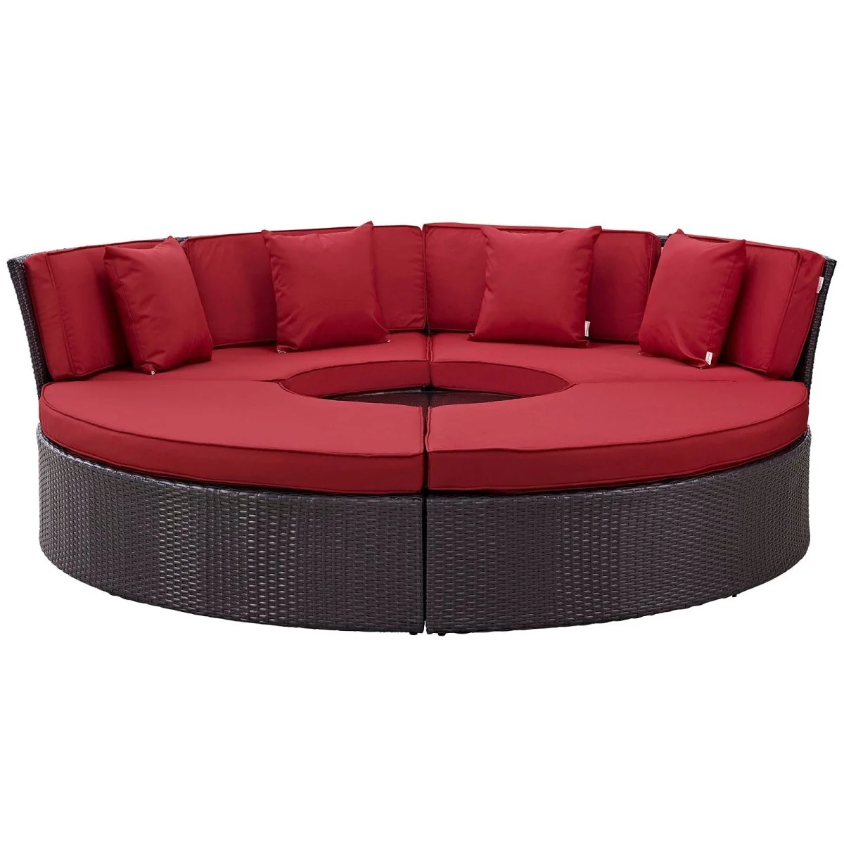 Wicker Circular Outdoor Patio Daybed Set with Cushions and Canopy for Relaxation - Image 11