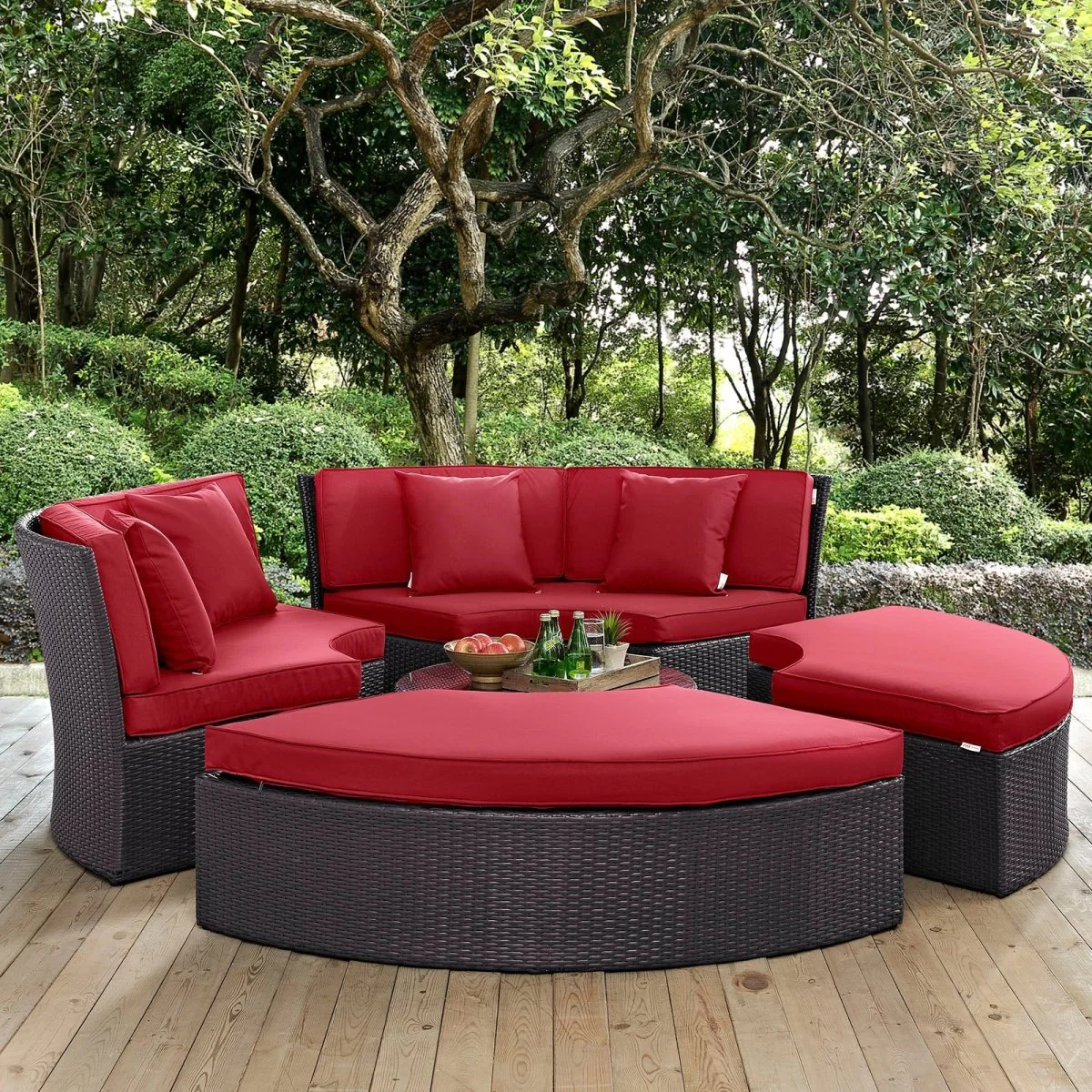 Wicker Circular Outdoor Patio Daybed Set with Cushions and Canopy for Relaxation - Image 12