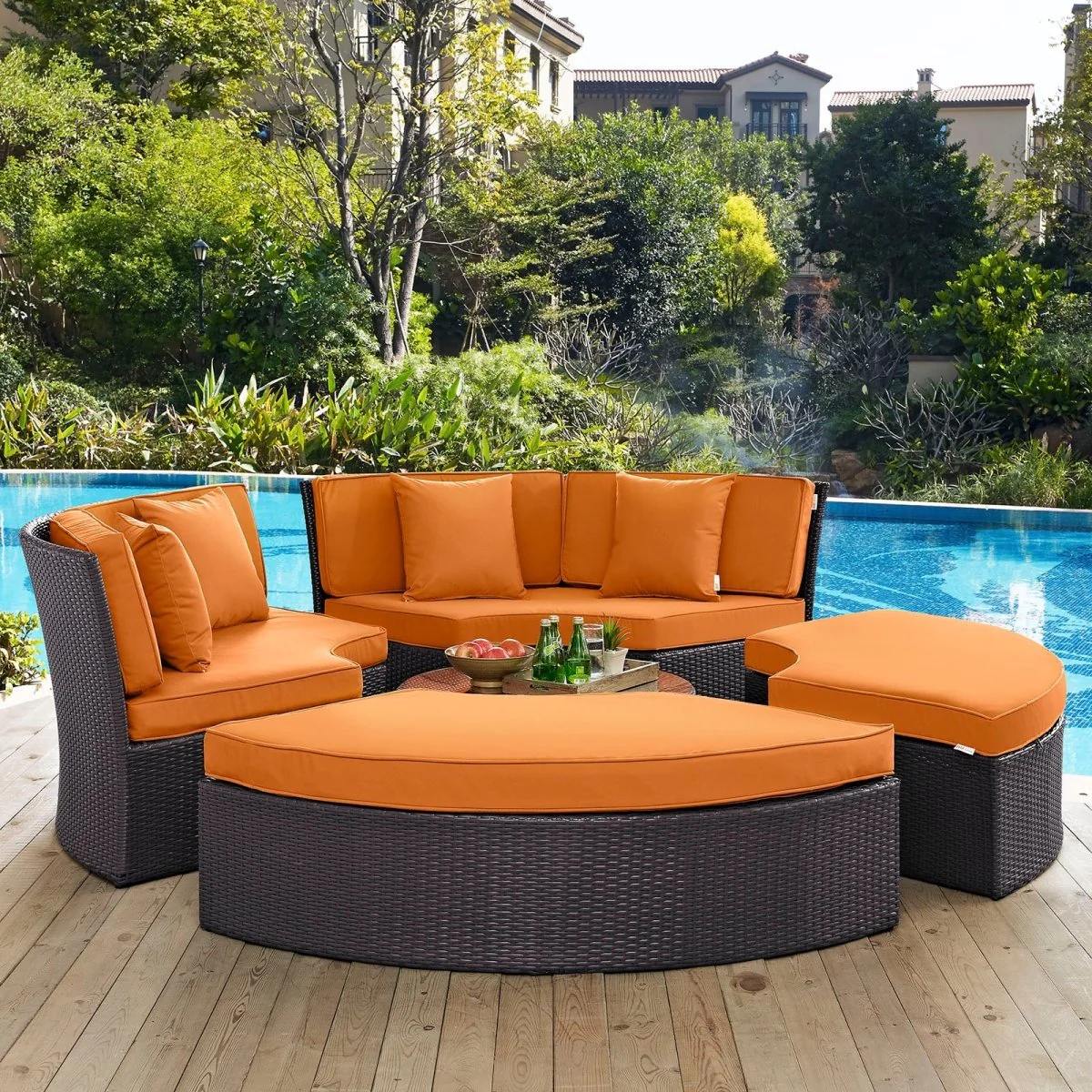 Wicker Circular Outdoor Patio Daybed Set with Cushions and Canopy for Relaxation - Image 23