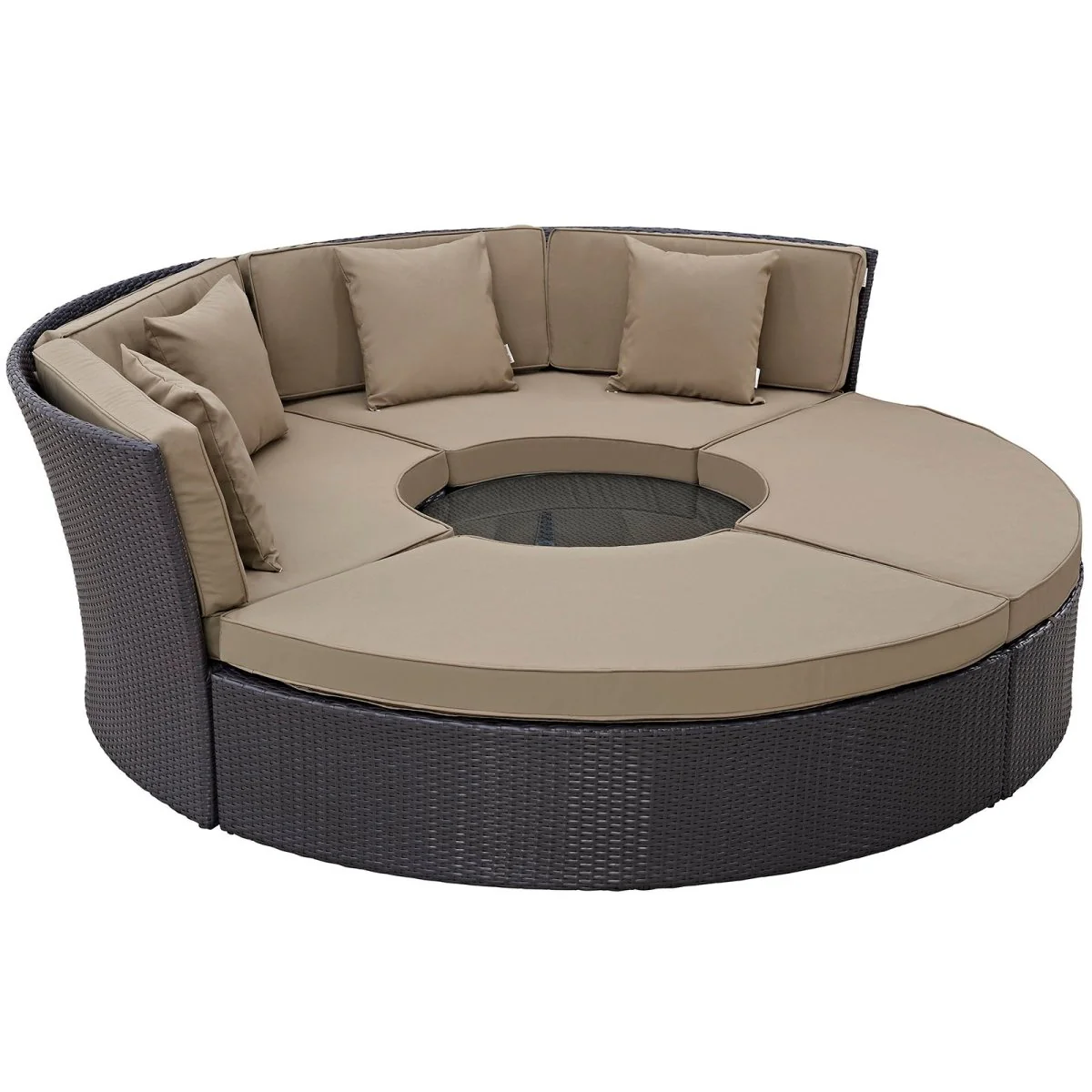 Wicker Circular Outdoor Patio Daybed Set with Cushions and Canopy for Relaxation - Image 24