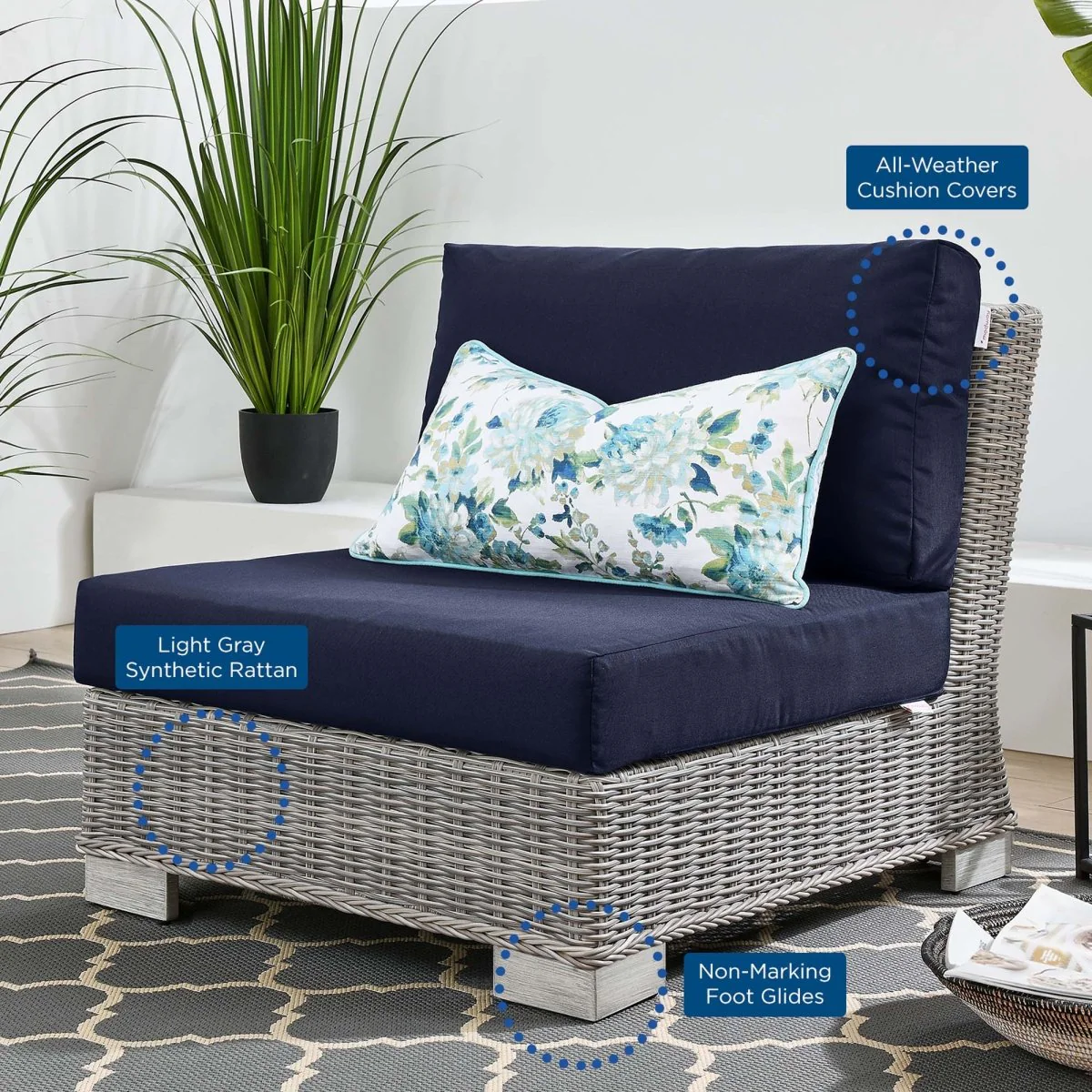 Wicker Outdoor Armless Chair for Patio and Garden Seating, Durable Lounge Piece - Image 10