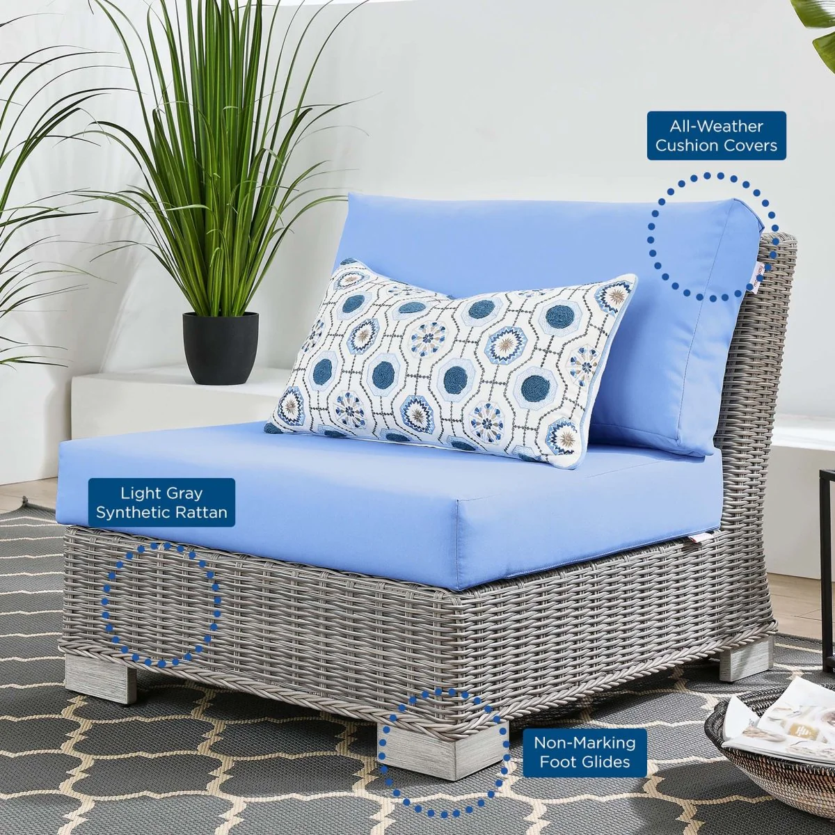 Wicker Outdoor Armless Chair for Patio and Garden Seating, Durable Lounge Piece - Image 16