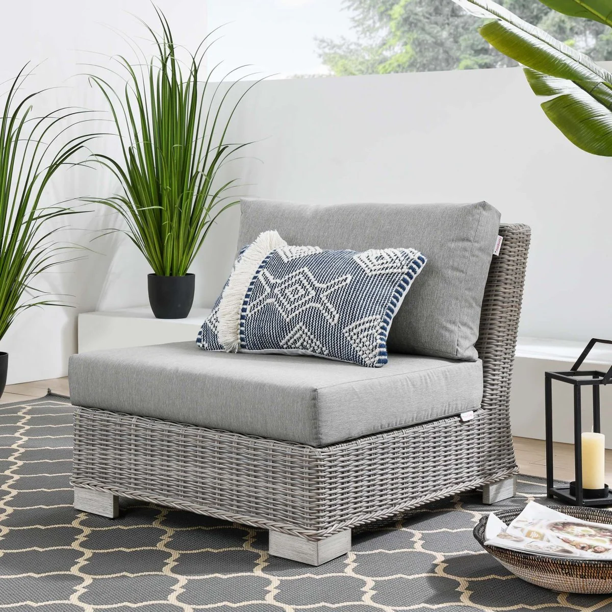 Wicker Outdoor Armless Chair for Patio and Garden Seating, Durable Lounge Piece - Image 28