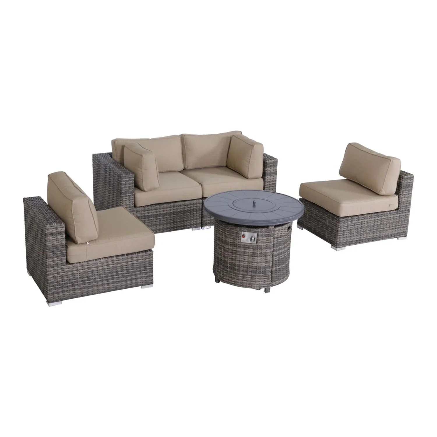 Wicker Outdoor Lounge Set With Cushions And Fire Pit - Image 28