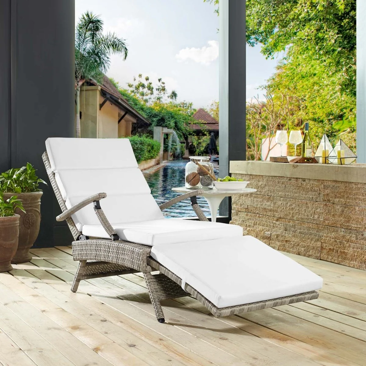 Wicker Outdoor Patio Chaise Lounge Chair Adjustable Reclining Poolside Seating - Image 11