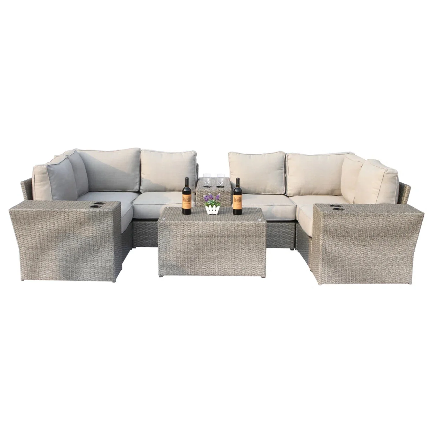 Wicker Outdoor Sectional With Weather Resistant Cushions And Table - Image 2
