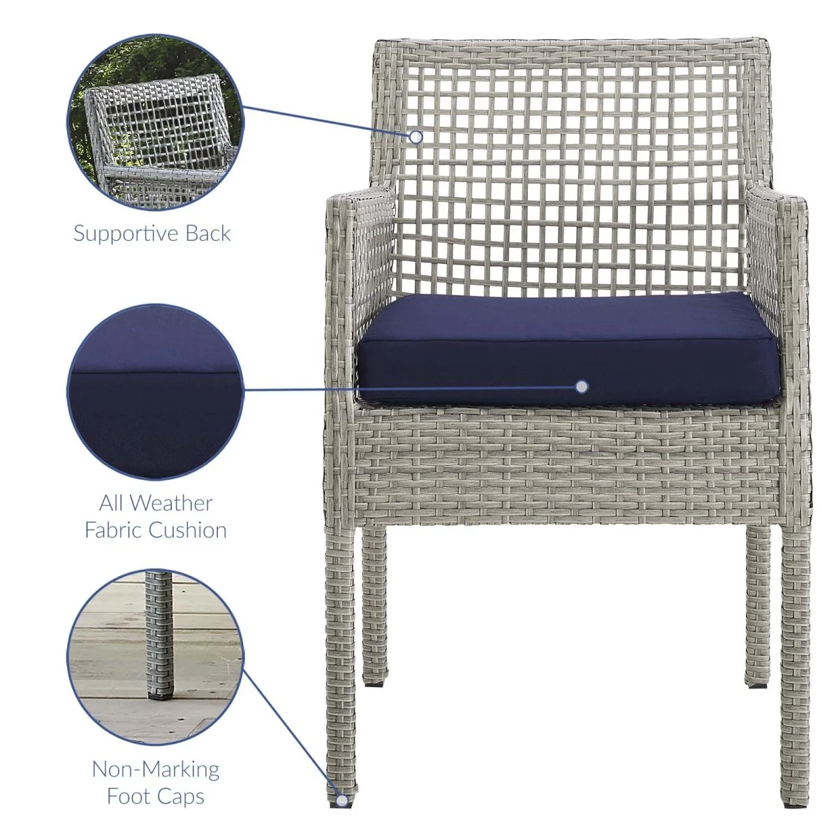 Wicker Rattan Outdoor Dining Armchair with Cushion for Patio, Garden and Deck - Image 3