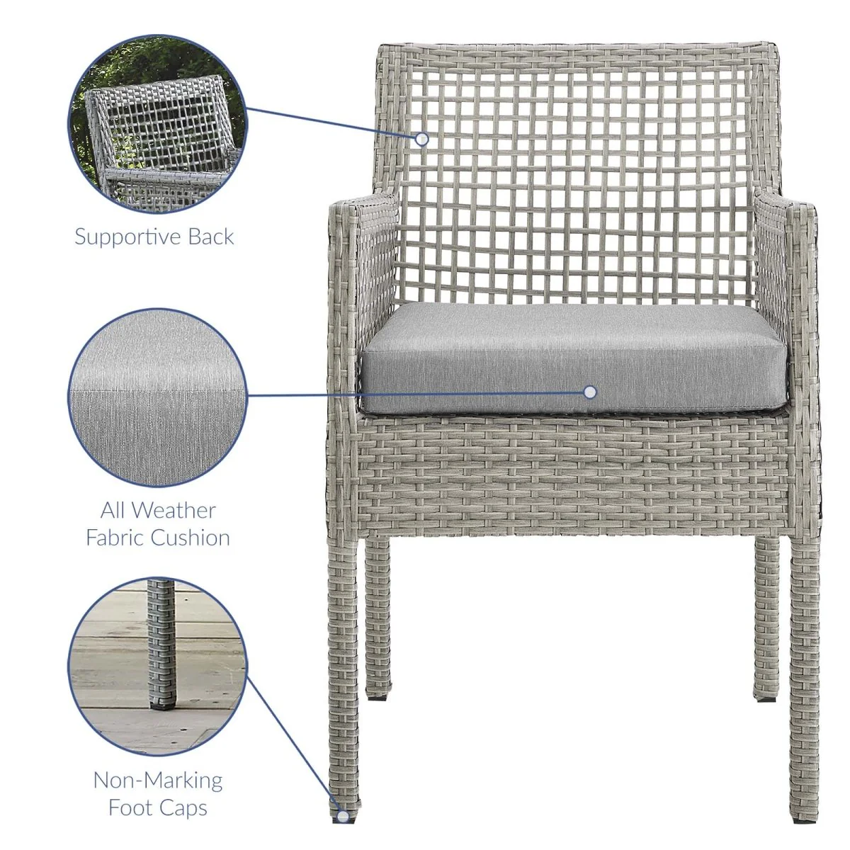 Wicker Rattan Outdoor Dining Armchairs with Cushions for Patio and Garden Seating - Image 14