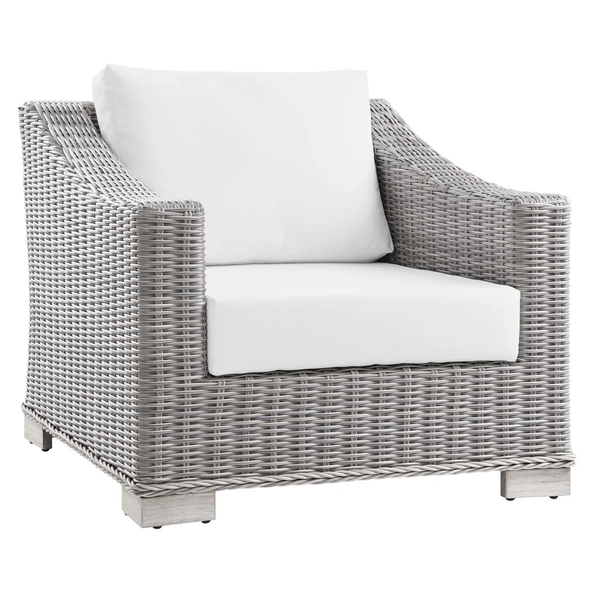 Wicker Rattan Outdoor Patio Armchair with Cushioned Seat and Armrests, Weather-Resistant