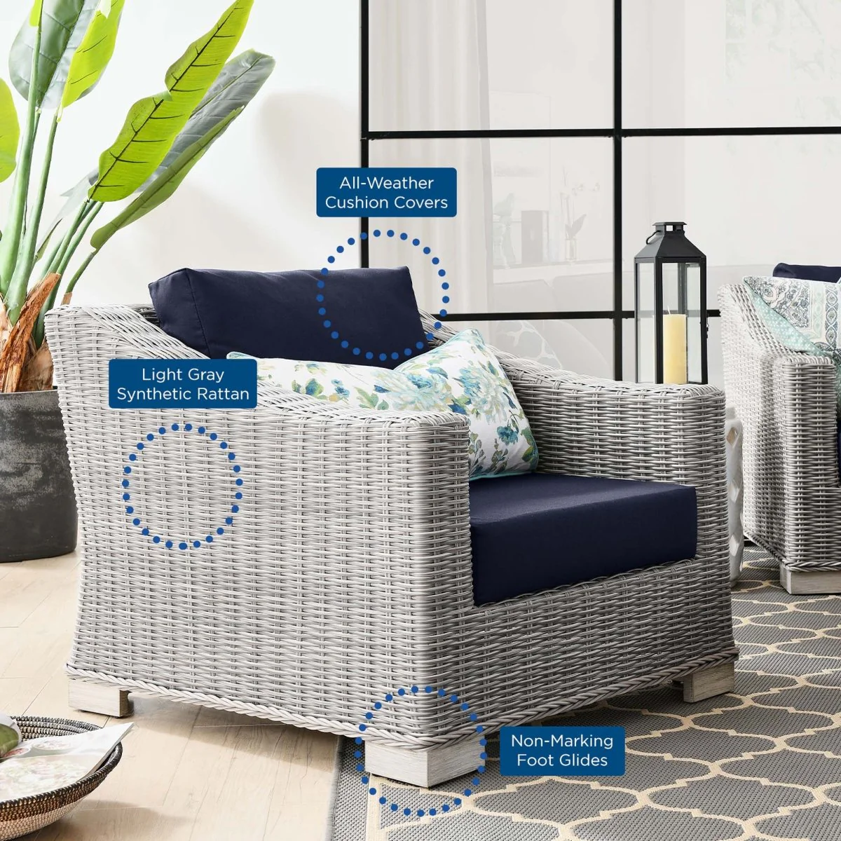 Wicker Rattan Outdoor Patio Armchair with Cushioned Seat and Armrests, Weather-Resistant - Image 11