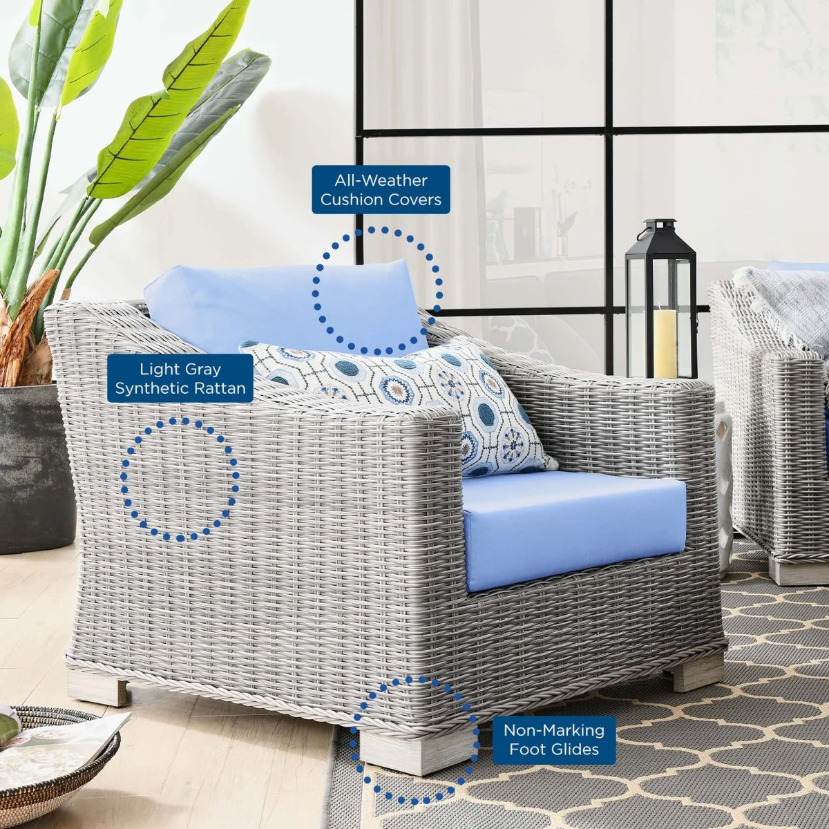 Wicker Rattan Outdoor Patio Armchair with Cushioned Seat and Armrests, Weather-Resistant - Image 18