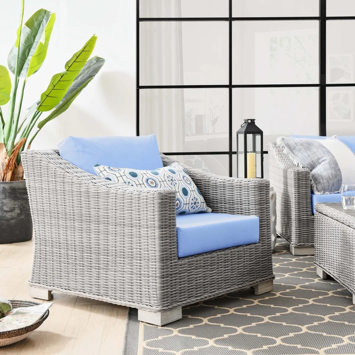 Wicker Rattan Outdoor Patio Armchair with Cushioned Seat and Armrests, Weather-Resistant - Image 24