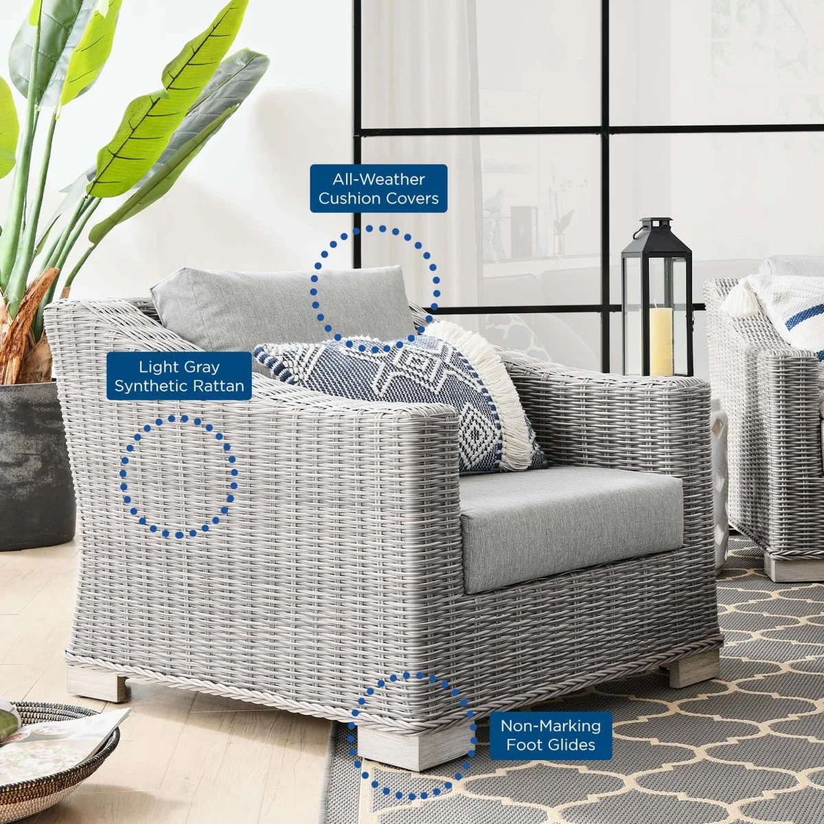 Wicker Rattan Outdoor Patio Armchair with Cushioned Seat and Armrests, Weather-Resistant - Image 27